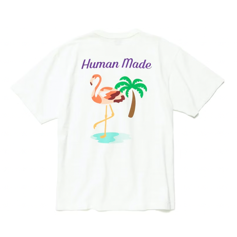 Human Made Tee Flamingo 口袋愛心紅鶴短T 白色HM23CS040