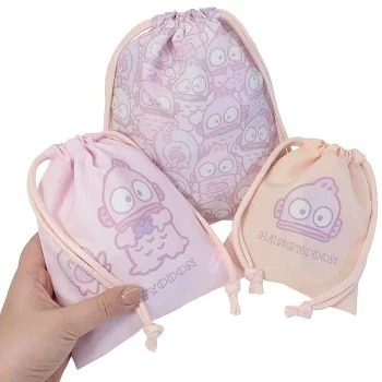 日本直送 正版授權 季節限定 粉紅色 水怪 系列 化妝品 索繩袋 (3本入)3種顏色  大頭 hangyodon 置物袋 大中細SIZE