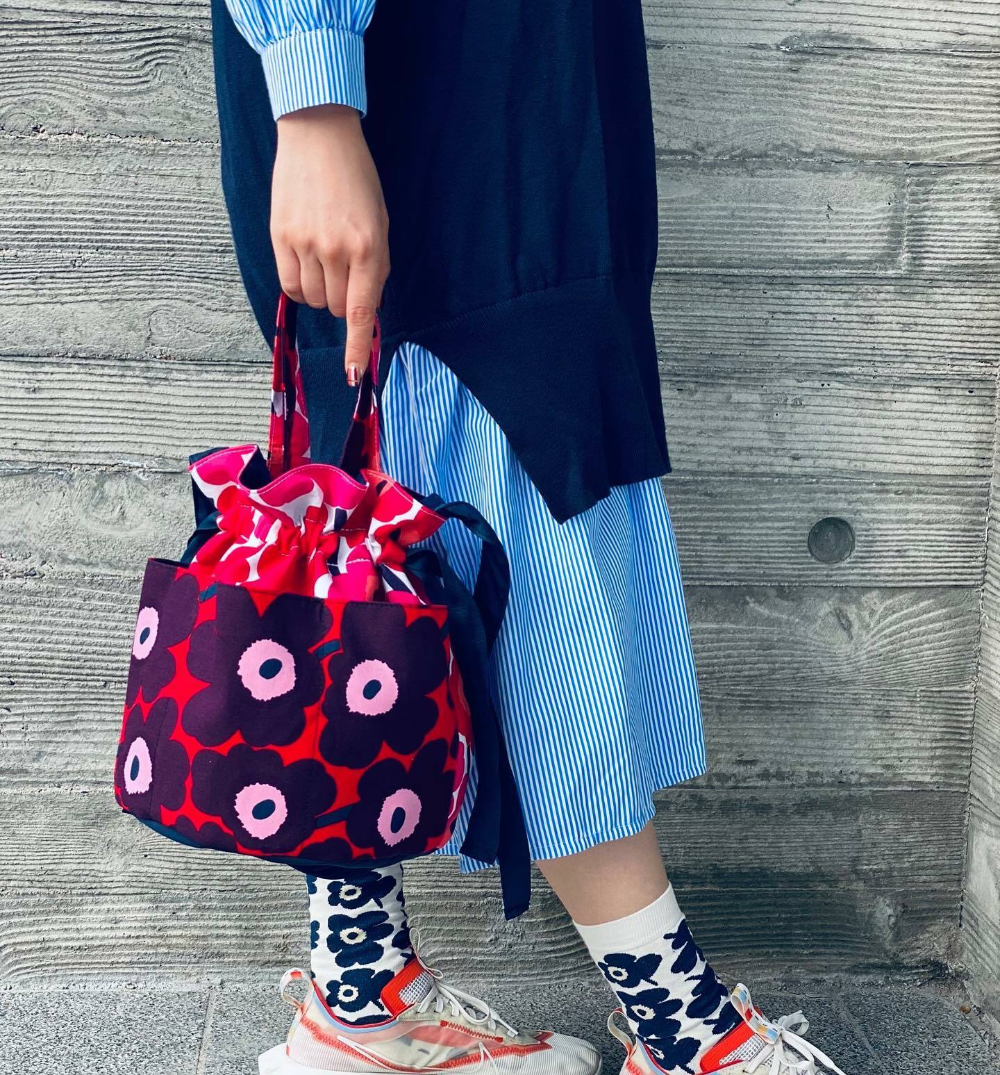 2 handle Bucket bag | by marimekko red purple unikko fabric