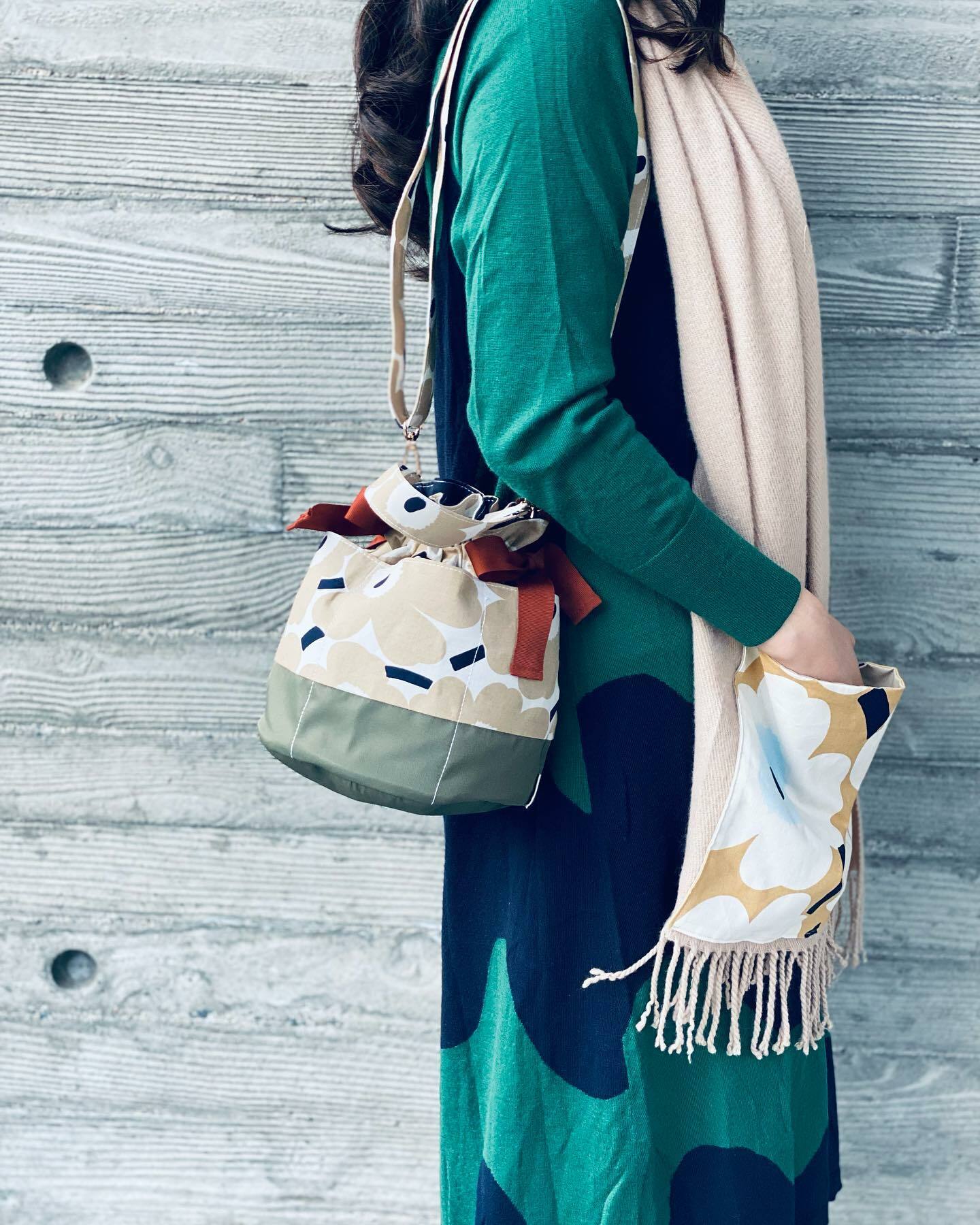 Bucket bag | by Biege Unikko fabric x green waterproof fabric