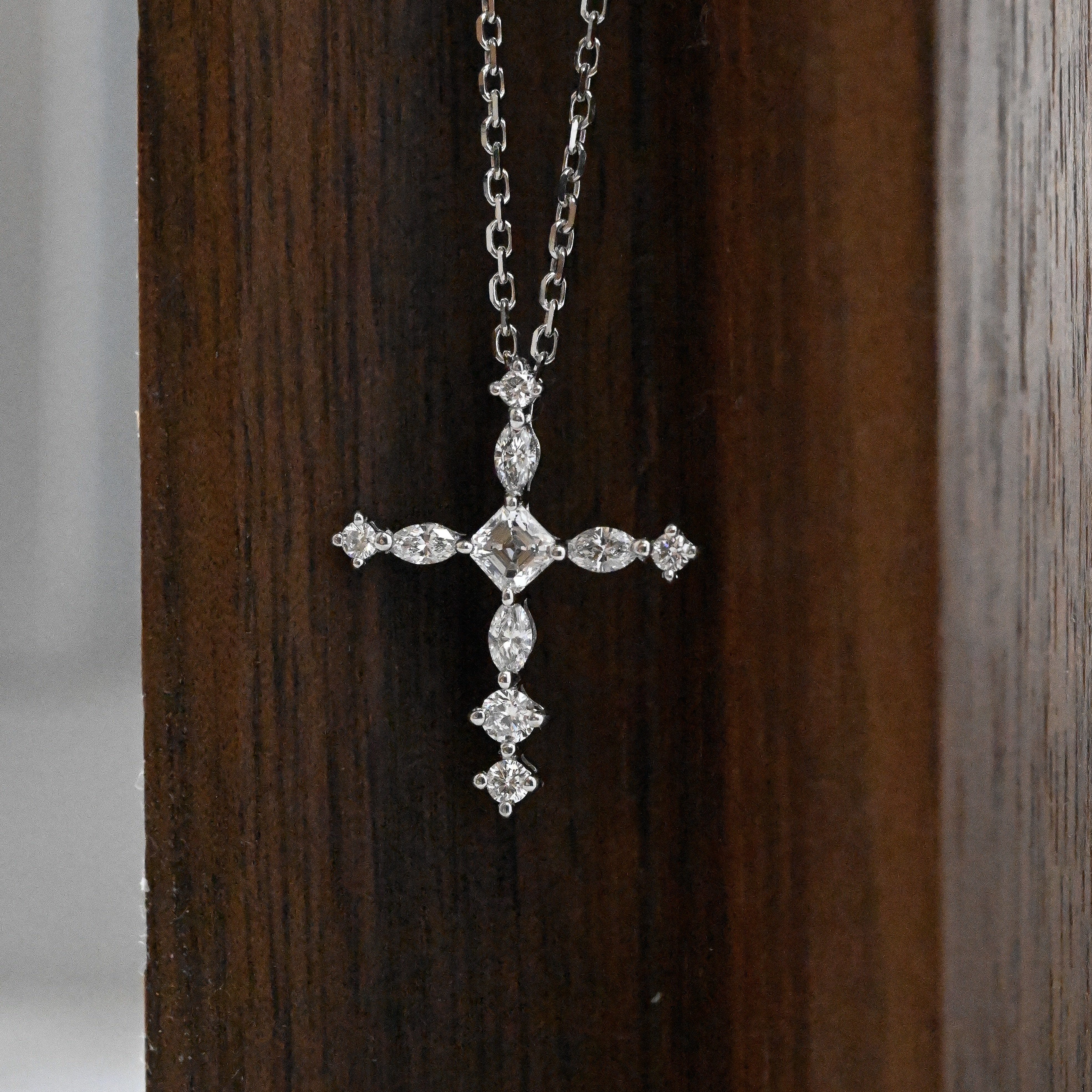 18K Fancy Shape Cross Diamond Necklace