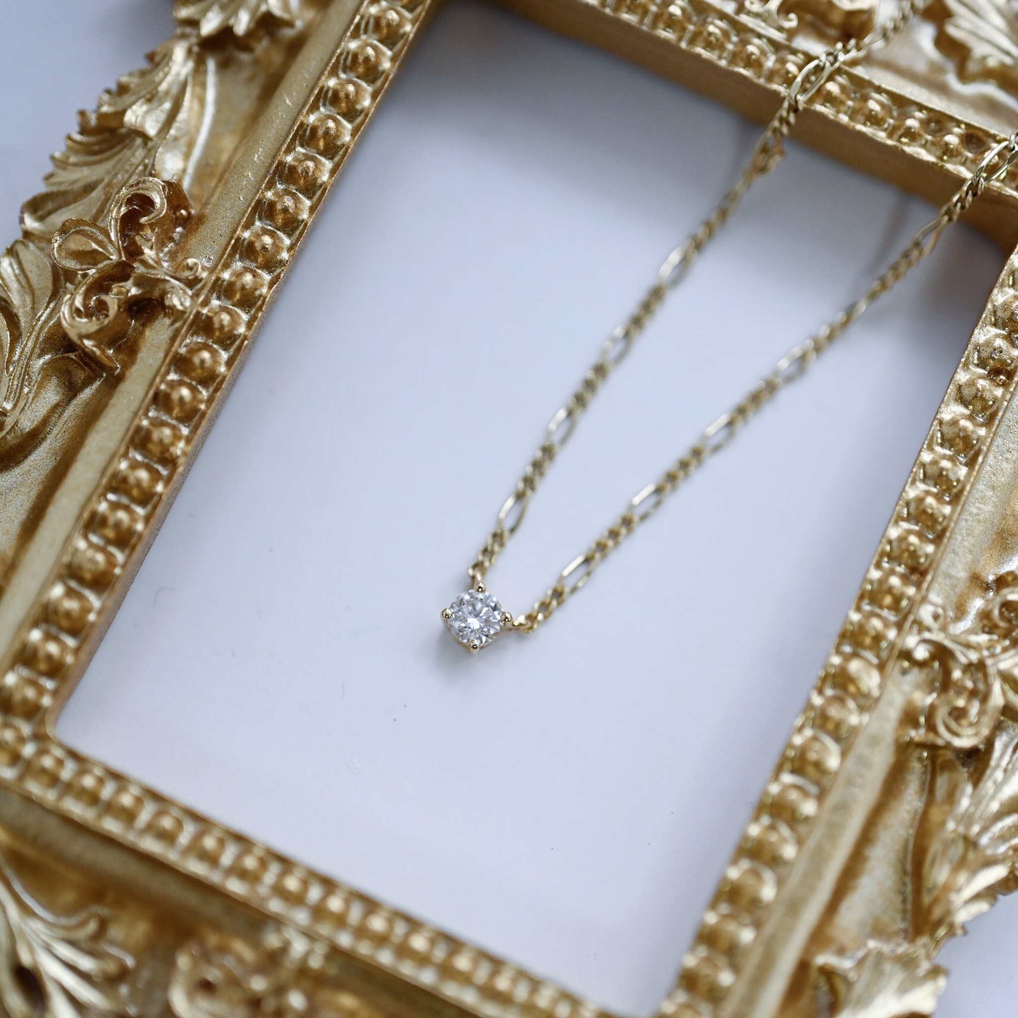 18K 1mm Figaro Diamond Necklace