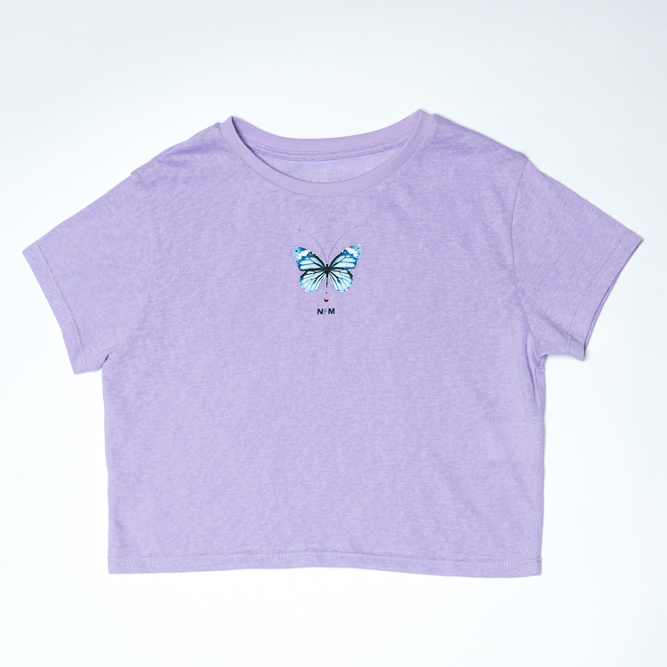 Girl's Bufferfly Print Crop Tee (Purple)