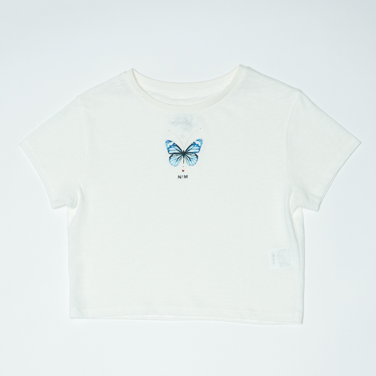 Girl's Bufferfly Print Crop Tee (White)