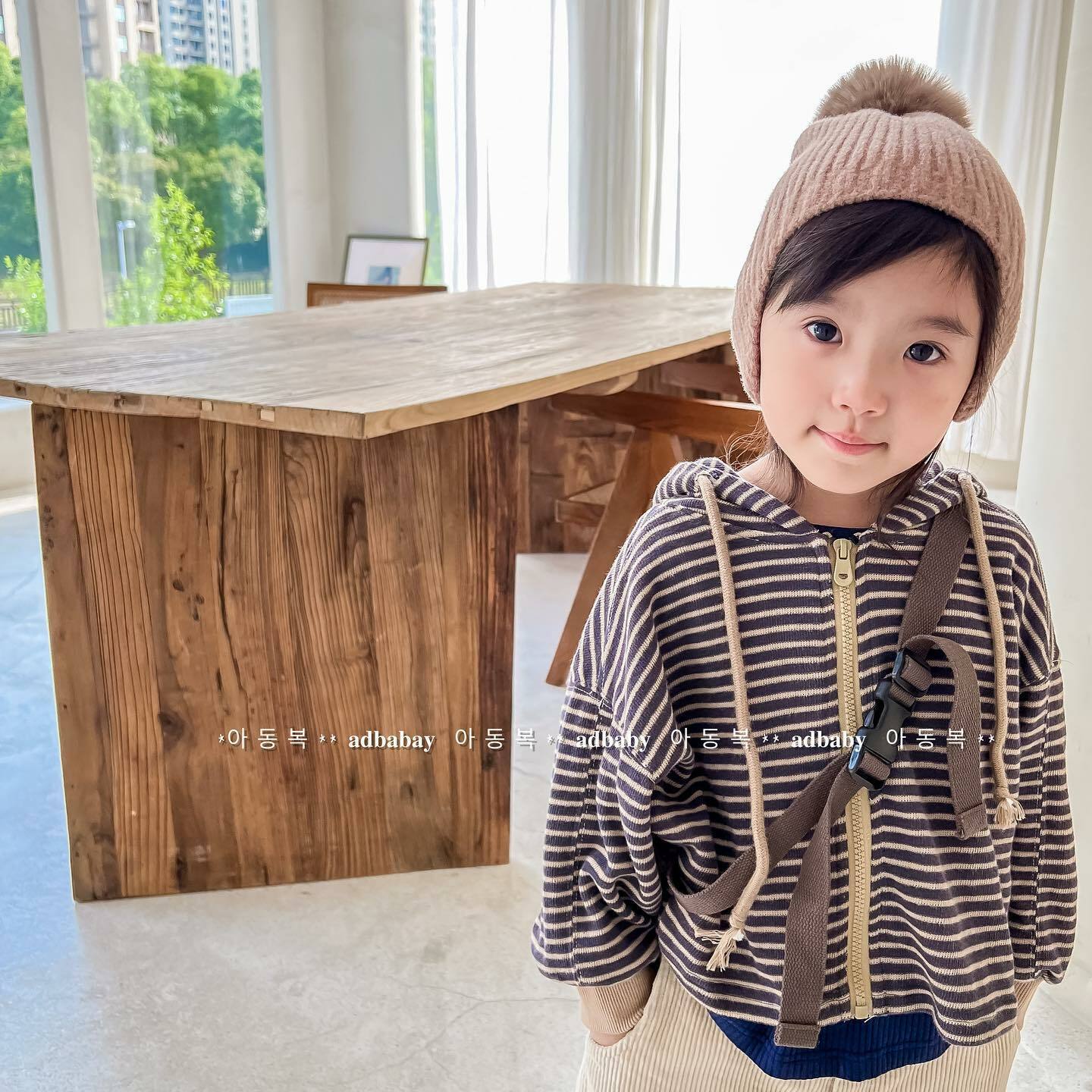 秋季條紋連帽外套