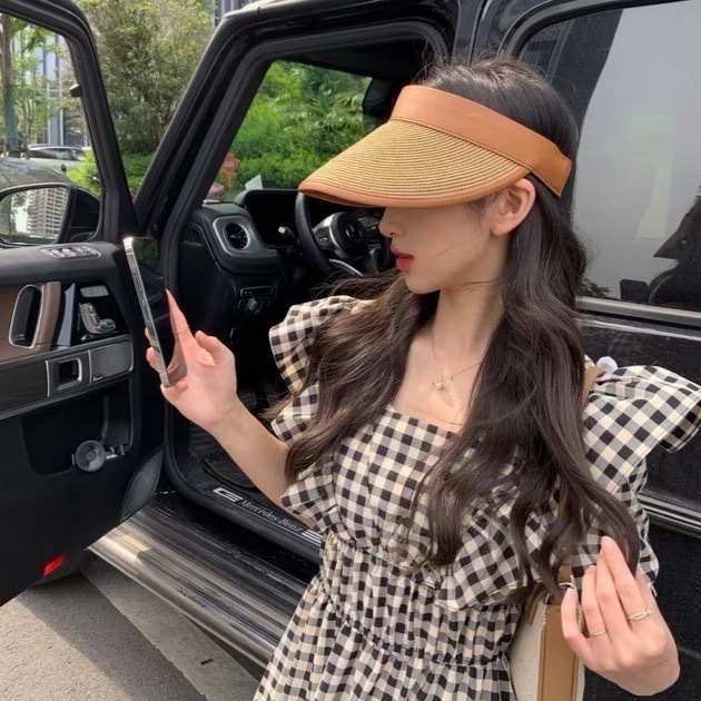 皮革滾邊簡約太陽帽/兩色