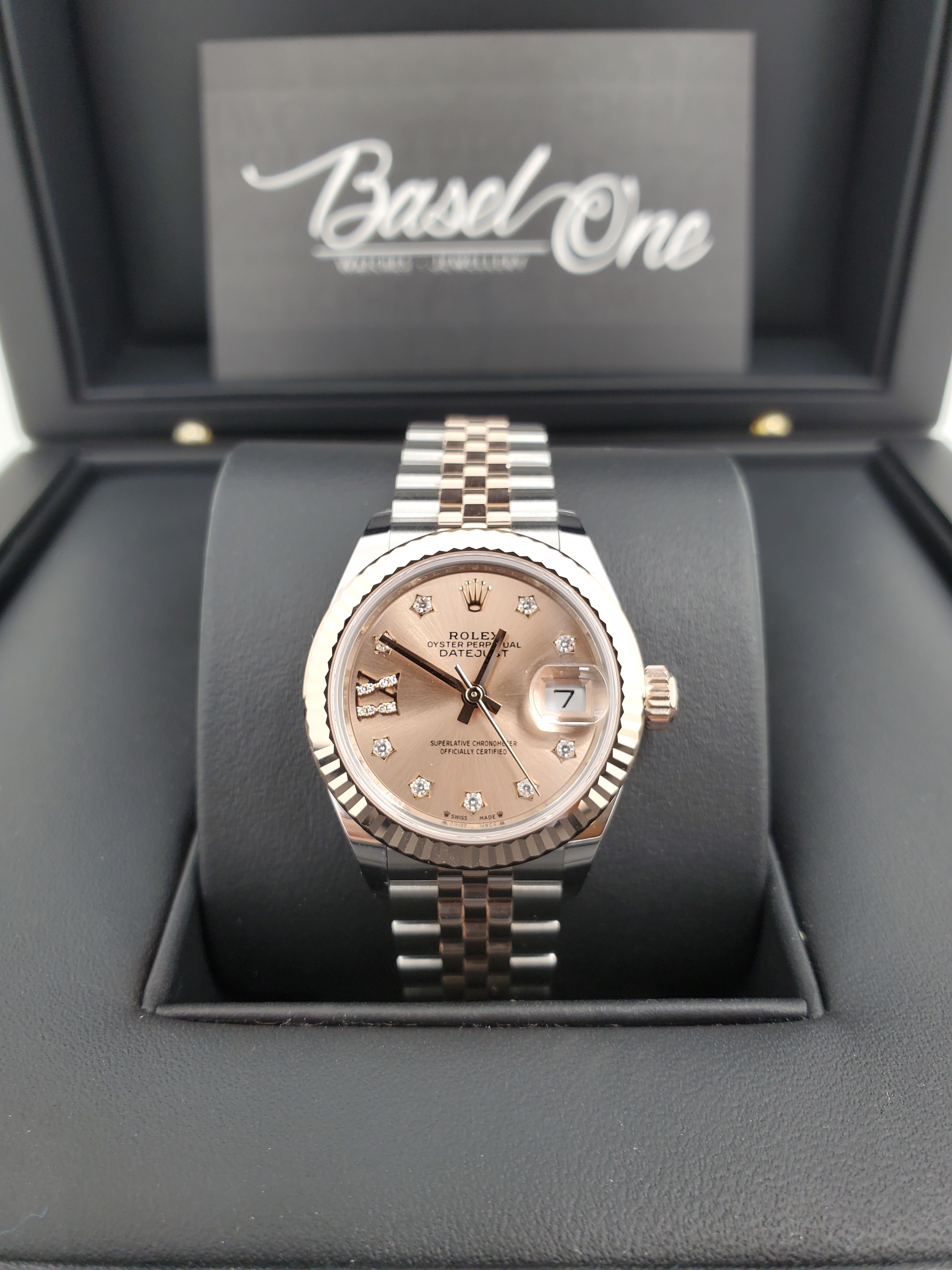 BRAND NEW ROLEX 279171 PINK DIAL WITH DIAMOND ROSE GOLD OYSTERSTEEL LADY-DATEJUST JUBILEE STRAP 28 MM