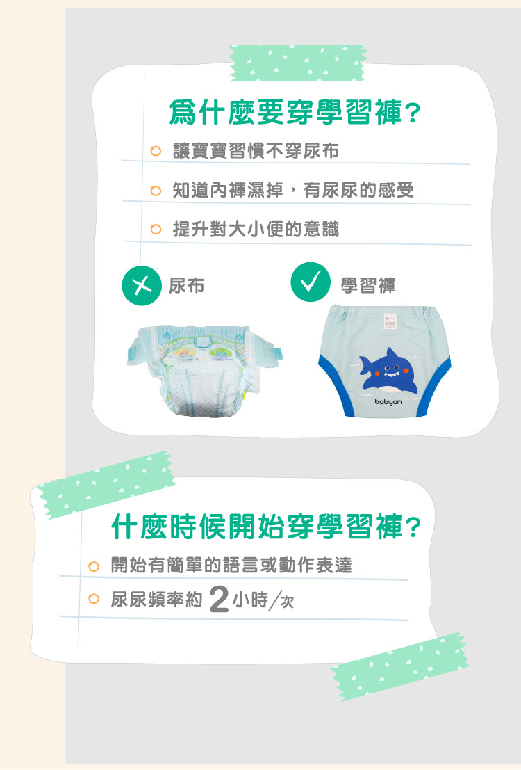 5層大嘴鯊魚學習褲使用介紹 幼兒使用學習褲說明,當小孩開始有簡單的語言或動作表達,即可開始穿學習褲