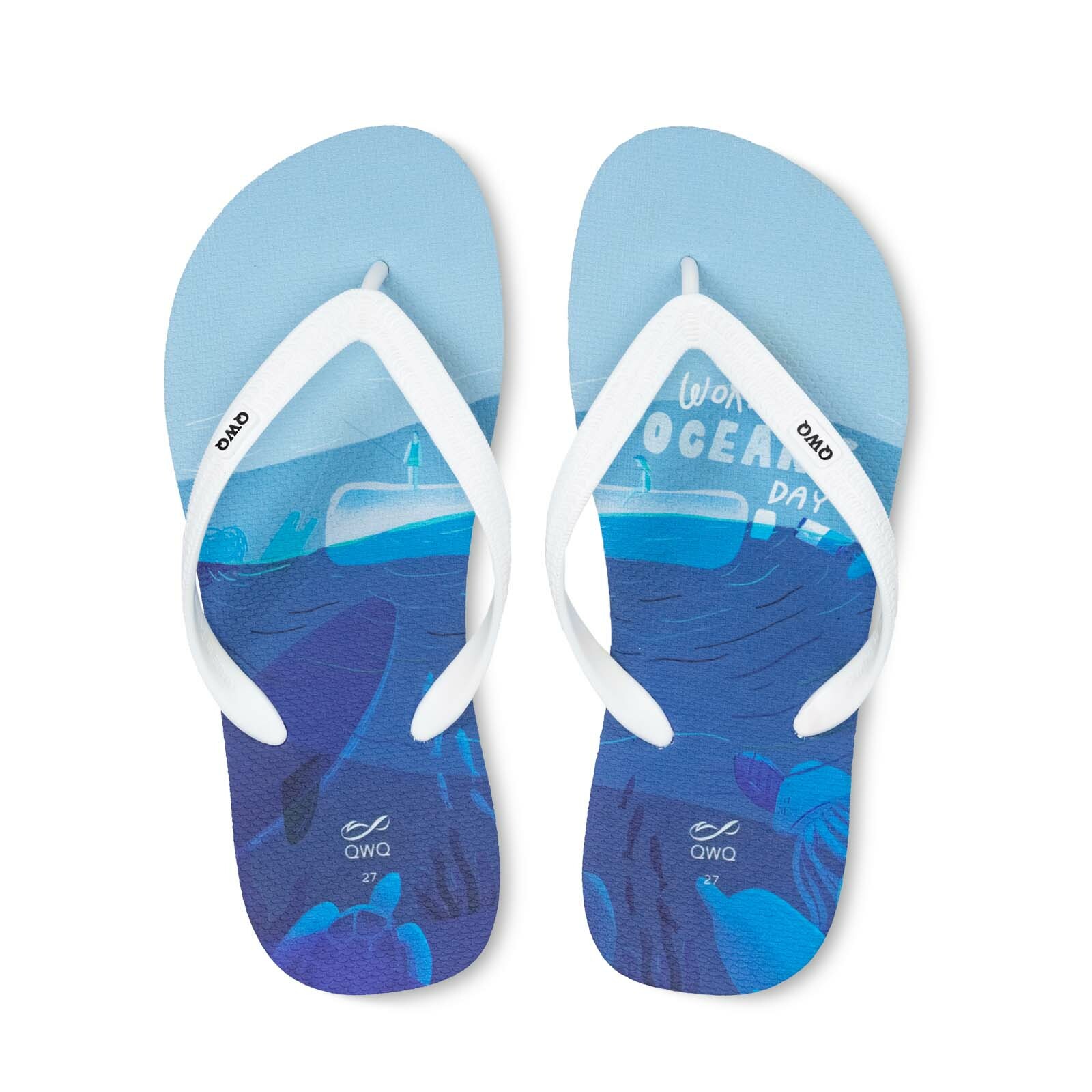 阿脆Astrid 世界海洋日 男款粗帶人字夾腳拖鞋 牛奶白色