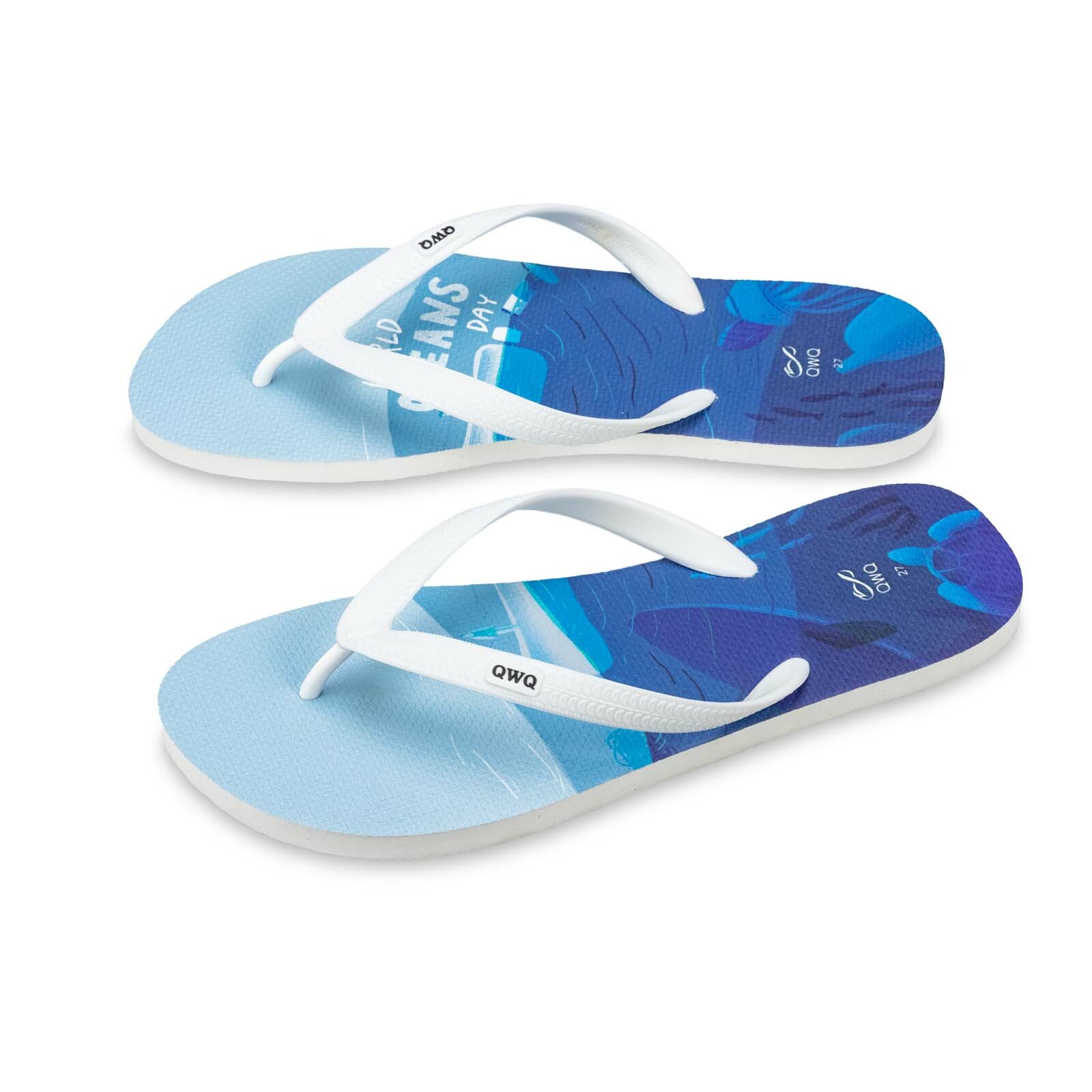 阿脆Astrid 世界海洋日 男款粗帶人字夾腳拖鞋 牛奶白色