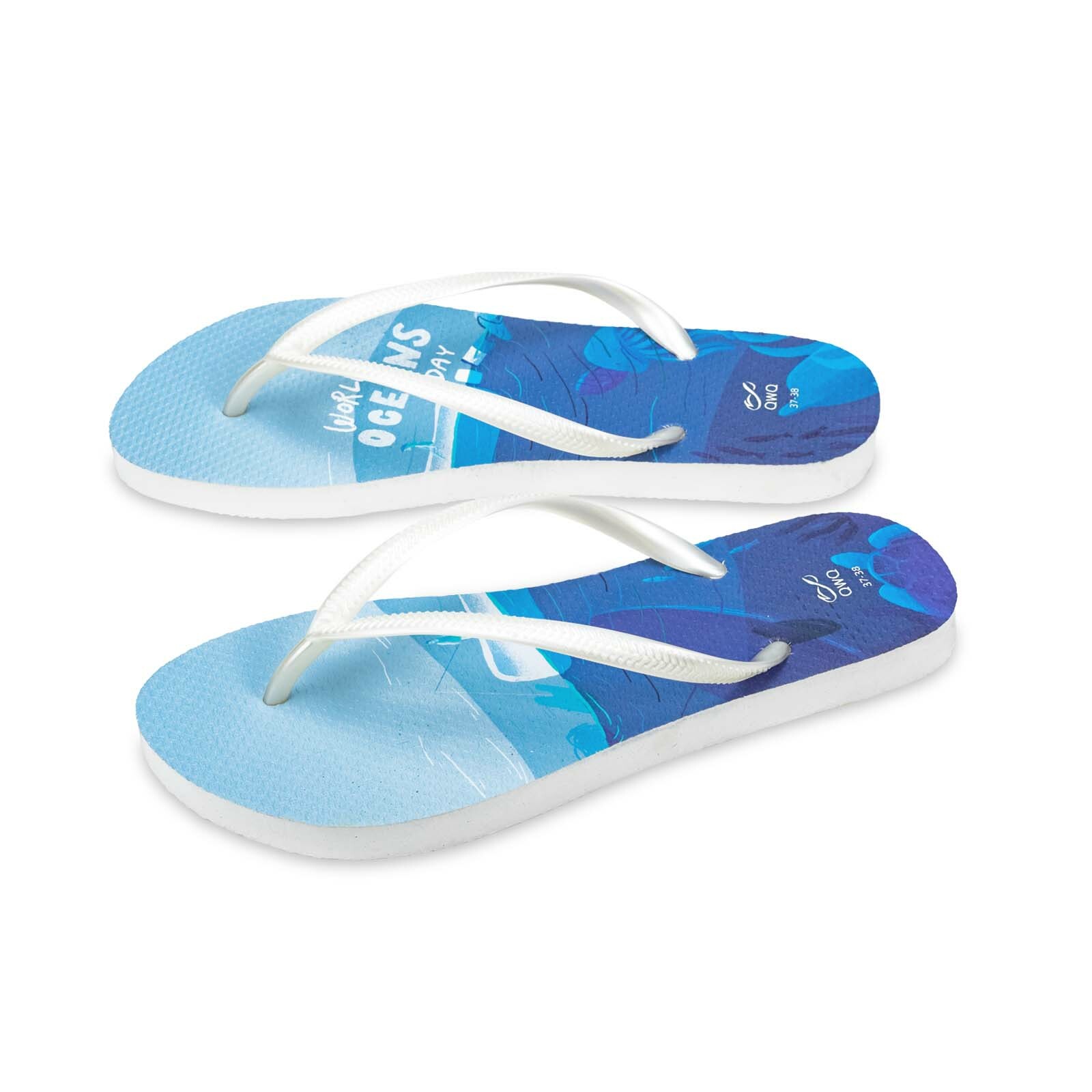 阿脆Astrid 世界海洋日 女款細帶人字夾腳拖鞋 牛奶白色