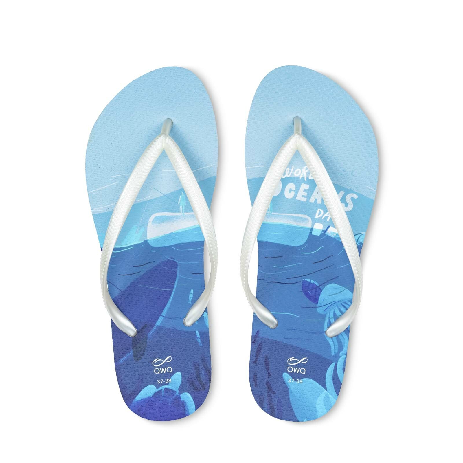 阿脆Astrid 世界海洋日 女款細帶人字夾腳拖鞋 牛奶白色