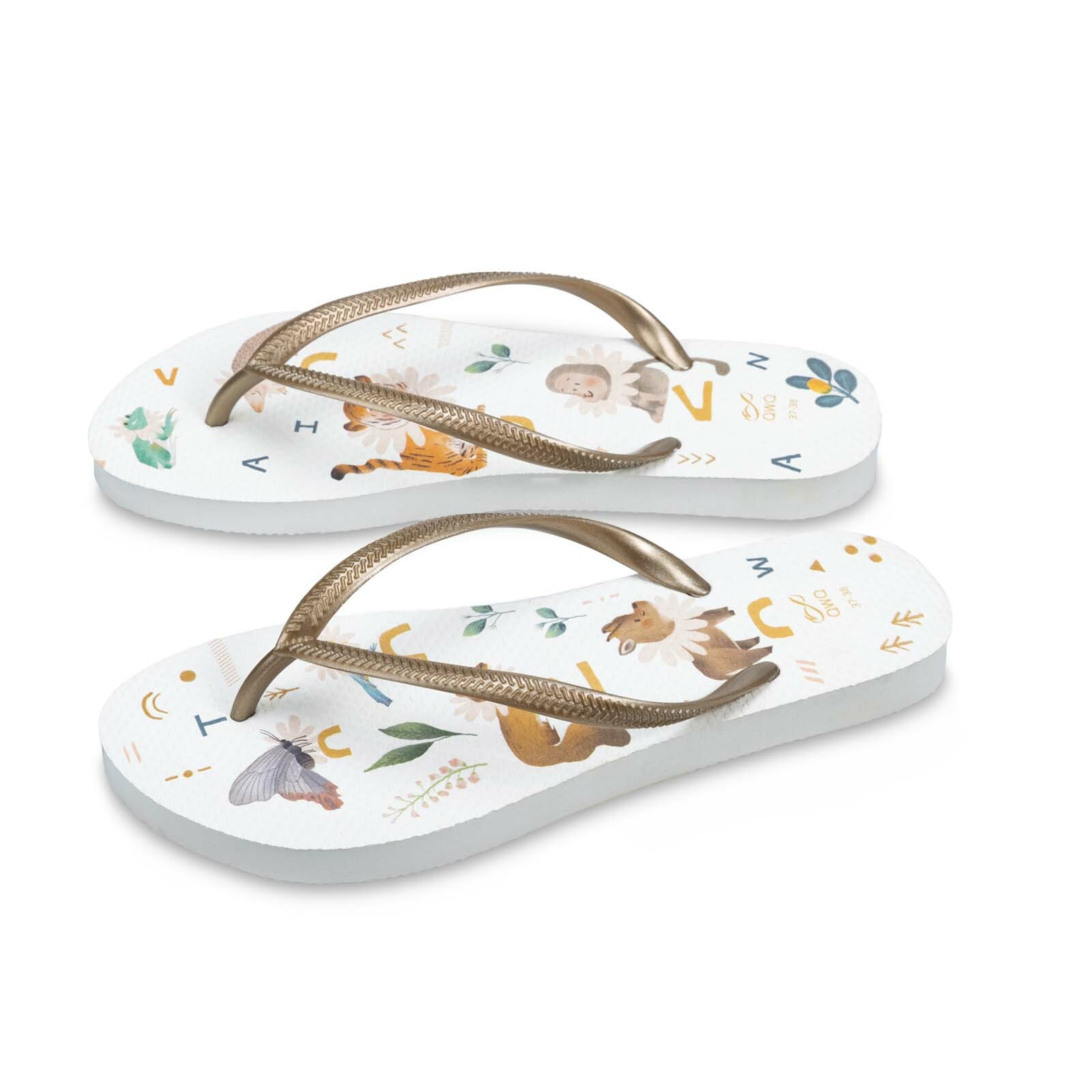 阿脆Astrid 花開虎貴 女款細帶人字夾腳拖鞋 牛奶白