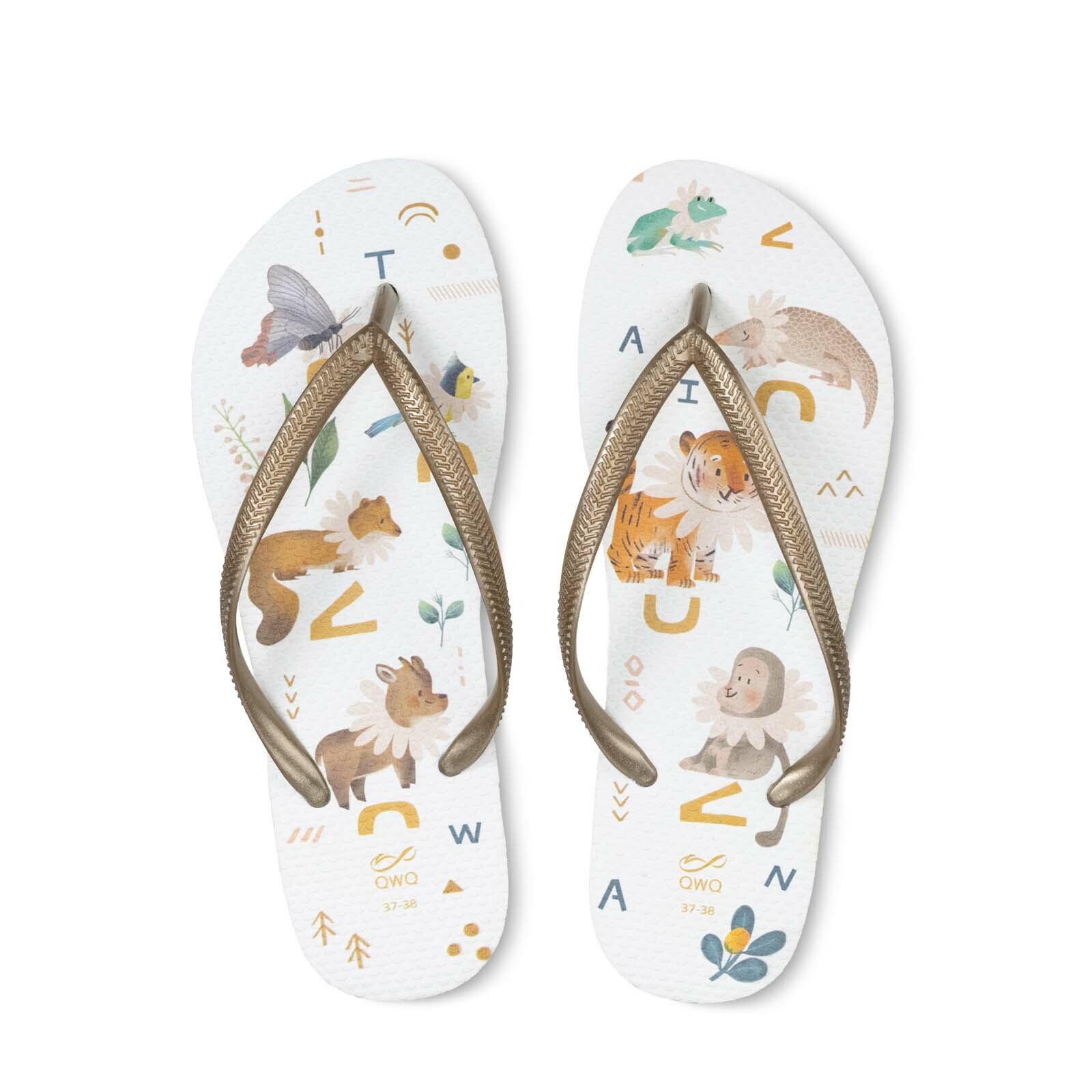 阿脆Astrid 花開虎貴 女款細帶人字夾腳拖鞋 牛奶白