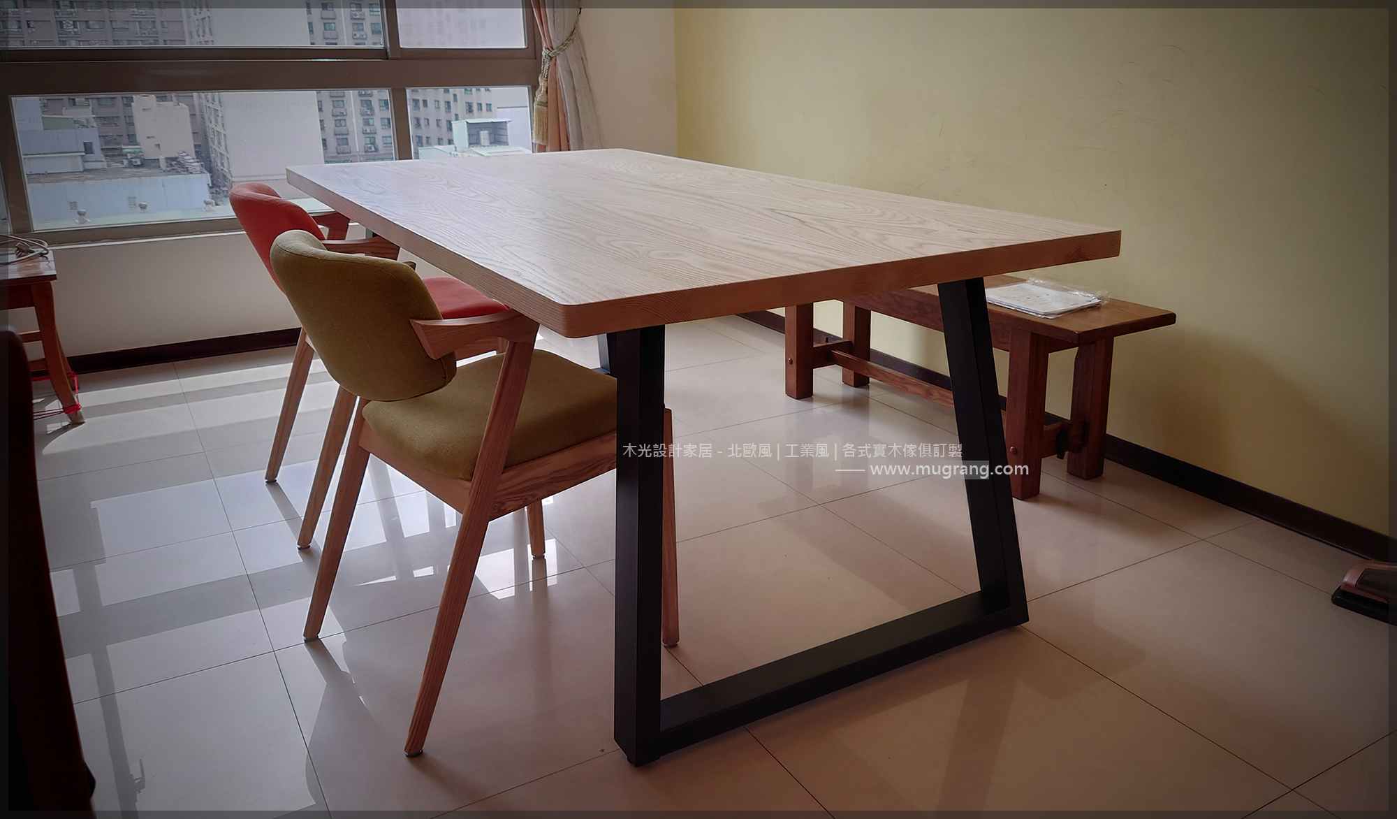 木光設計家居-LOFT鐵製斜腳實木餐桌|可訂製