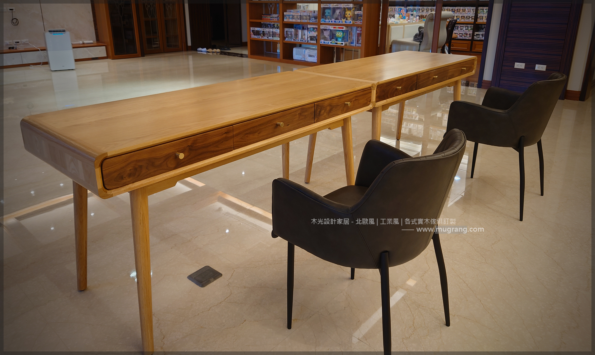 絕美雙色全實木收納工作桌|可訂製