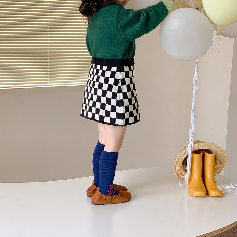 可愛棋盤格針織短裙