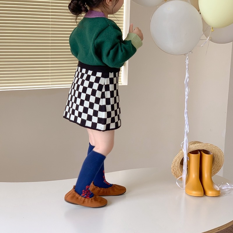 可愛棋盤格針織短裙