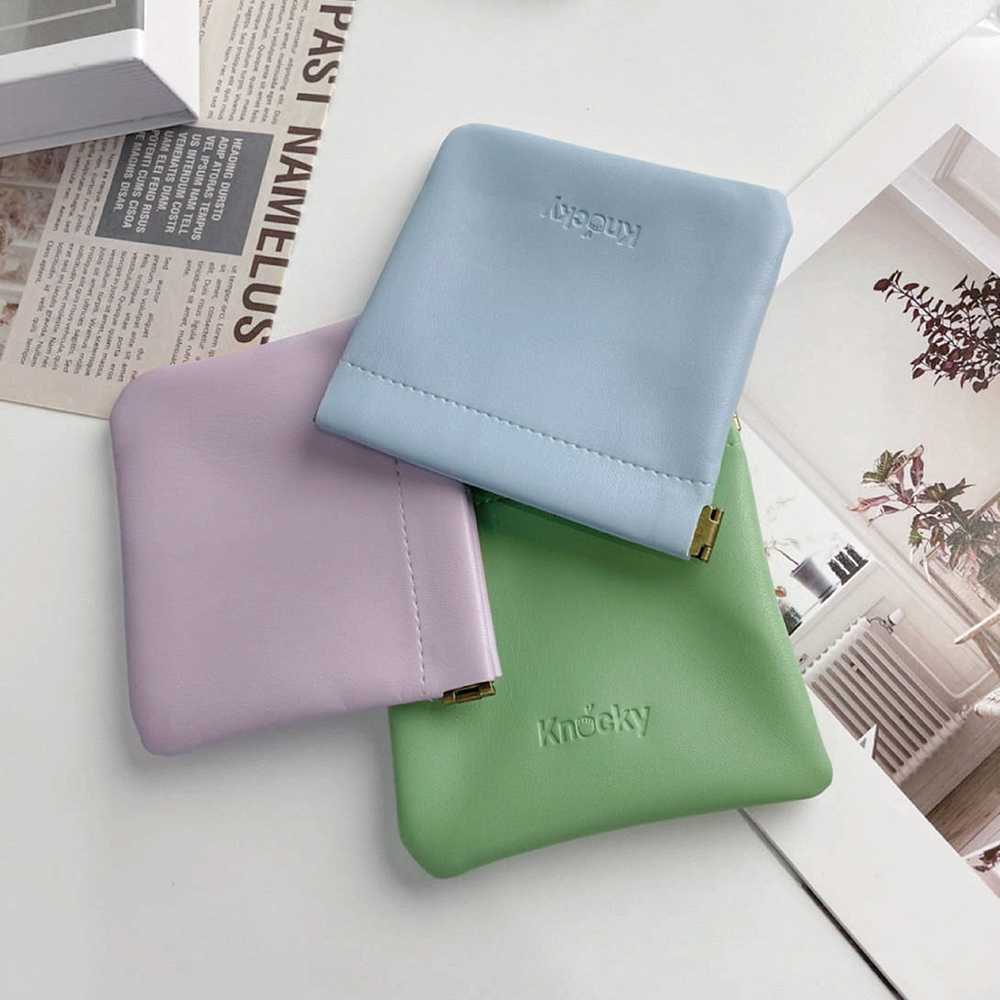 【Knocky原創】收納小物必備！PU皮質北歐風皮革收納袋 多功能彈片設計 AirPods/充電線材/充電頭