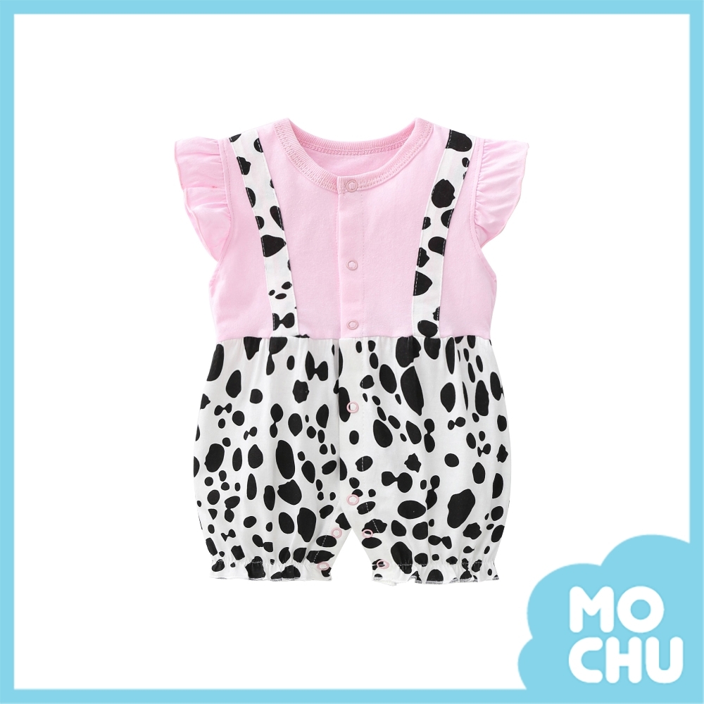 黑白乳牛粉色包屁衣