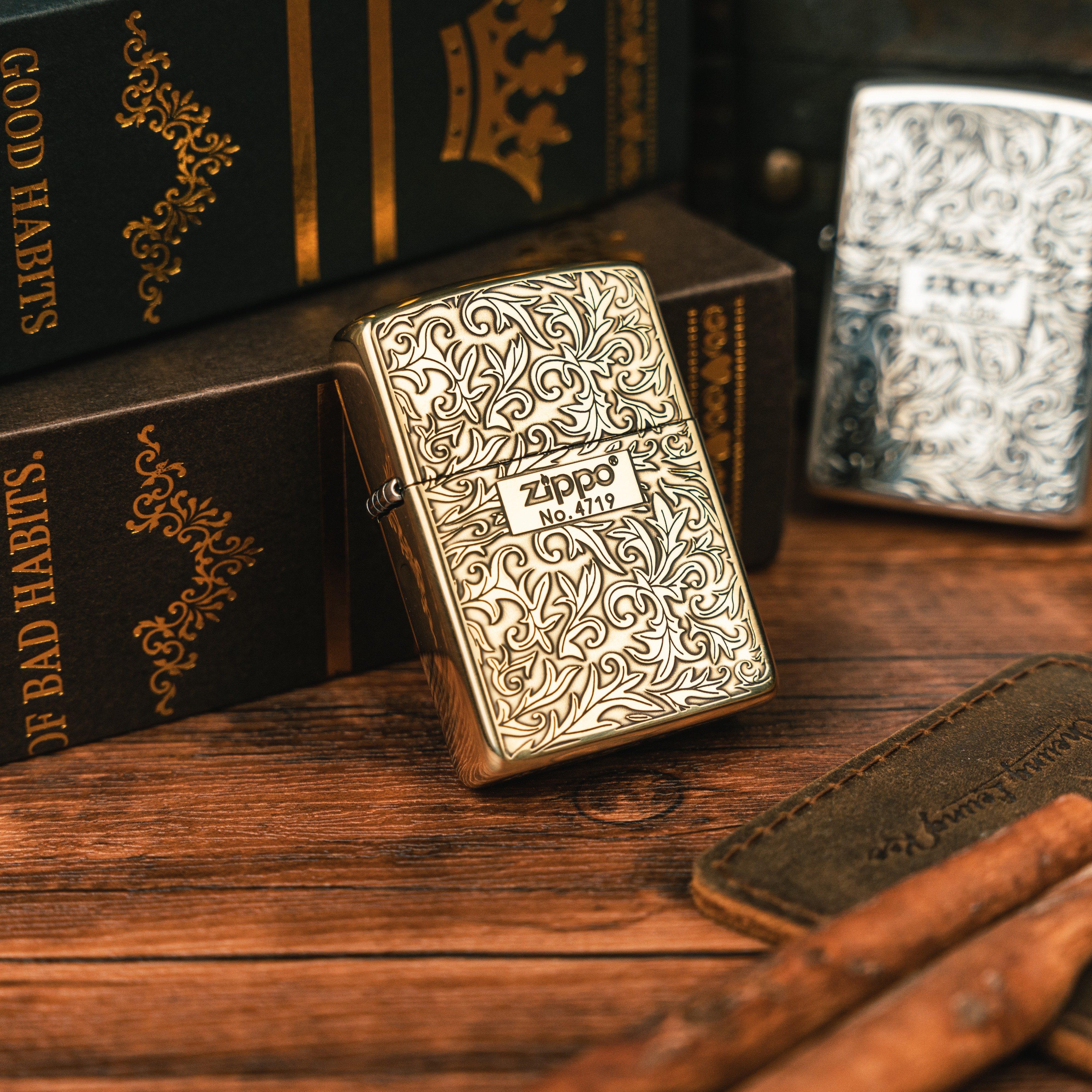 Zippo 日版雙面加工唐草金色打火機(3-19b)|專賣日版，韓版，美版火機