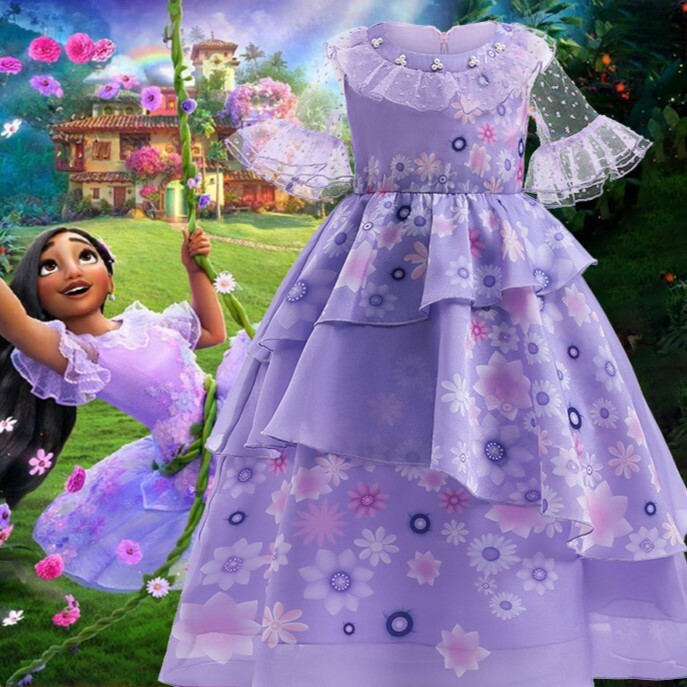 萬聖節 魔法滿屋蕾絲袖紫色碎花洋裝 100-160cm #Q23