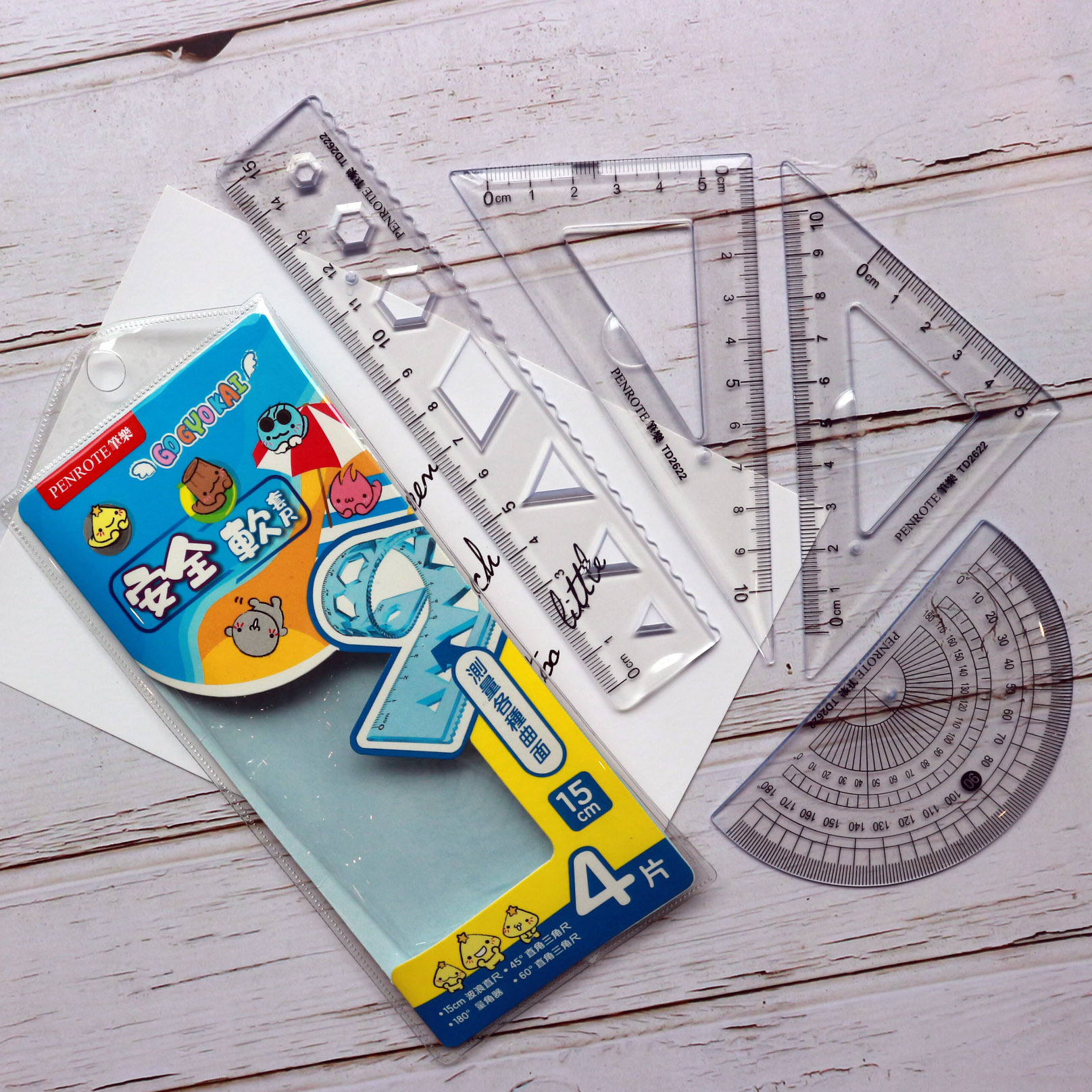 【PENROTE筆樂】安全軟套尺 (直尺15cm、三角板、量角器)