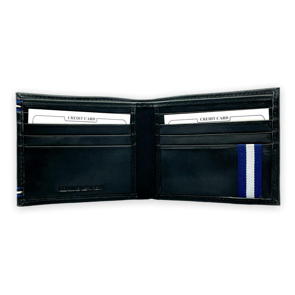 熱刺黑色白線設計皮革銀包