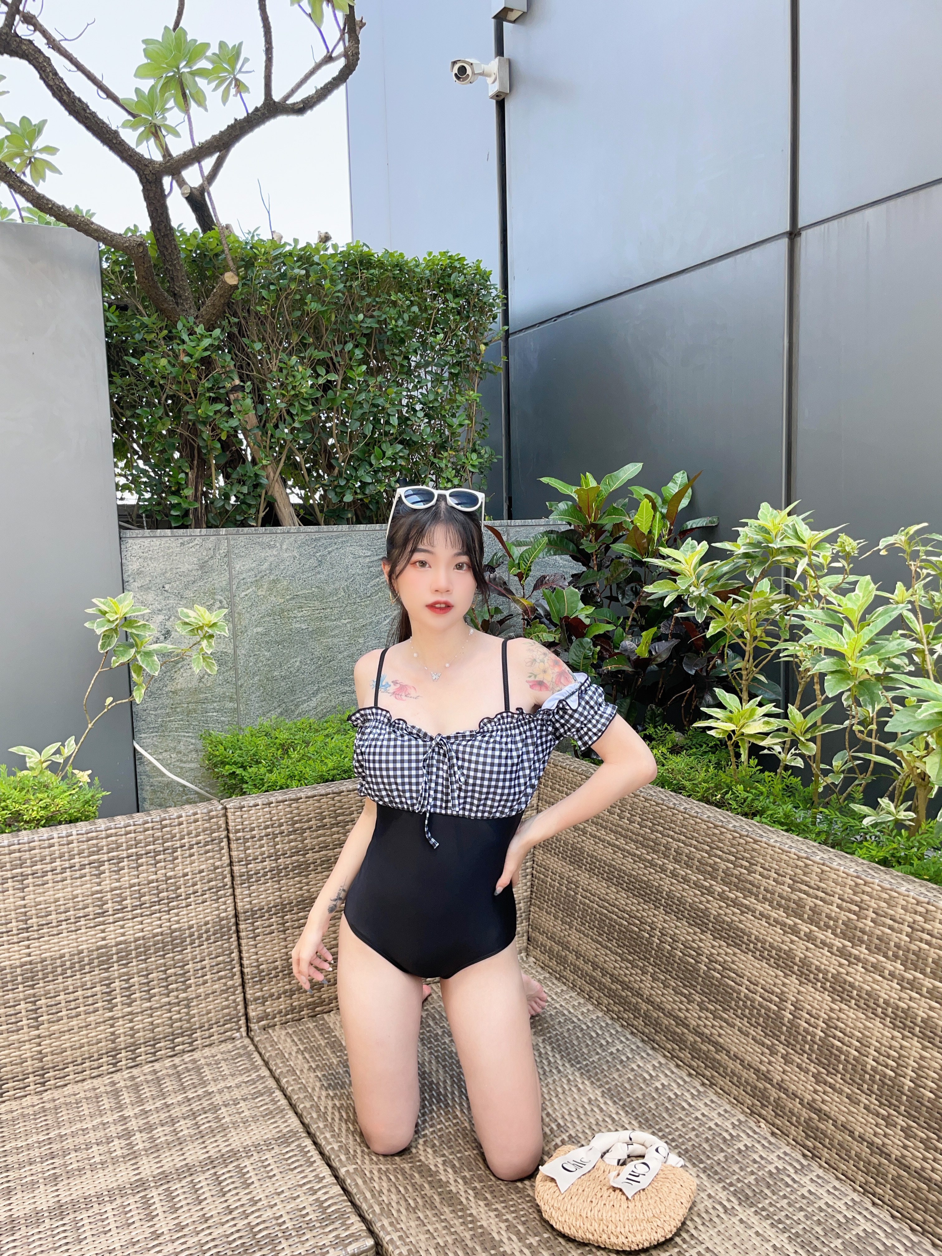 甜酷少女🖤黑格子連身泳衣