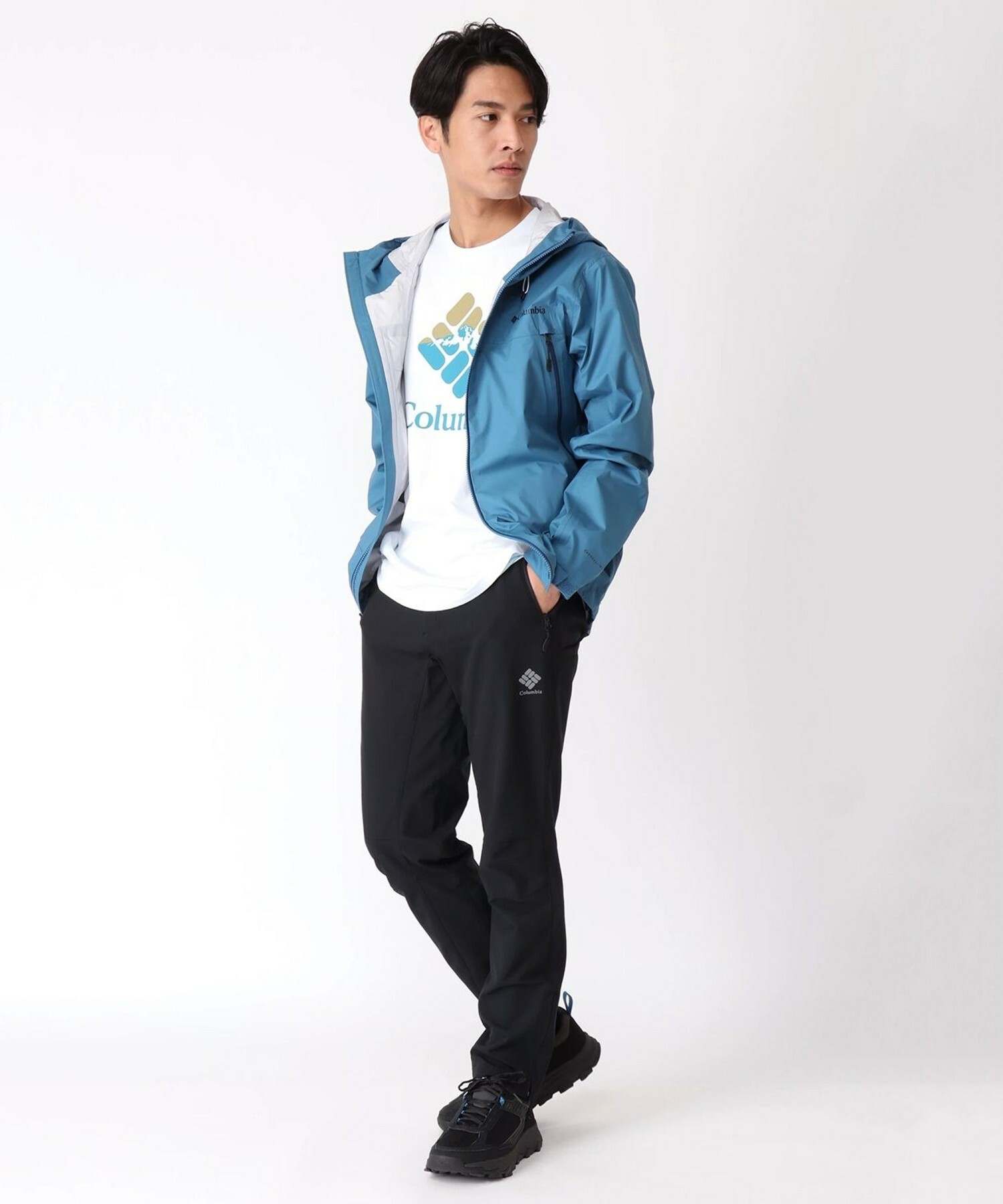 COLUMBIA 哥倫比亞 LOGO 夾克 風衣 外套 防水 透氣 男 藍色