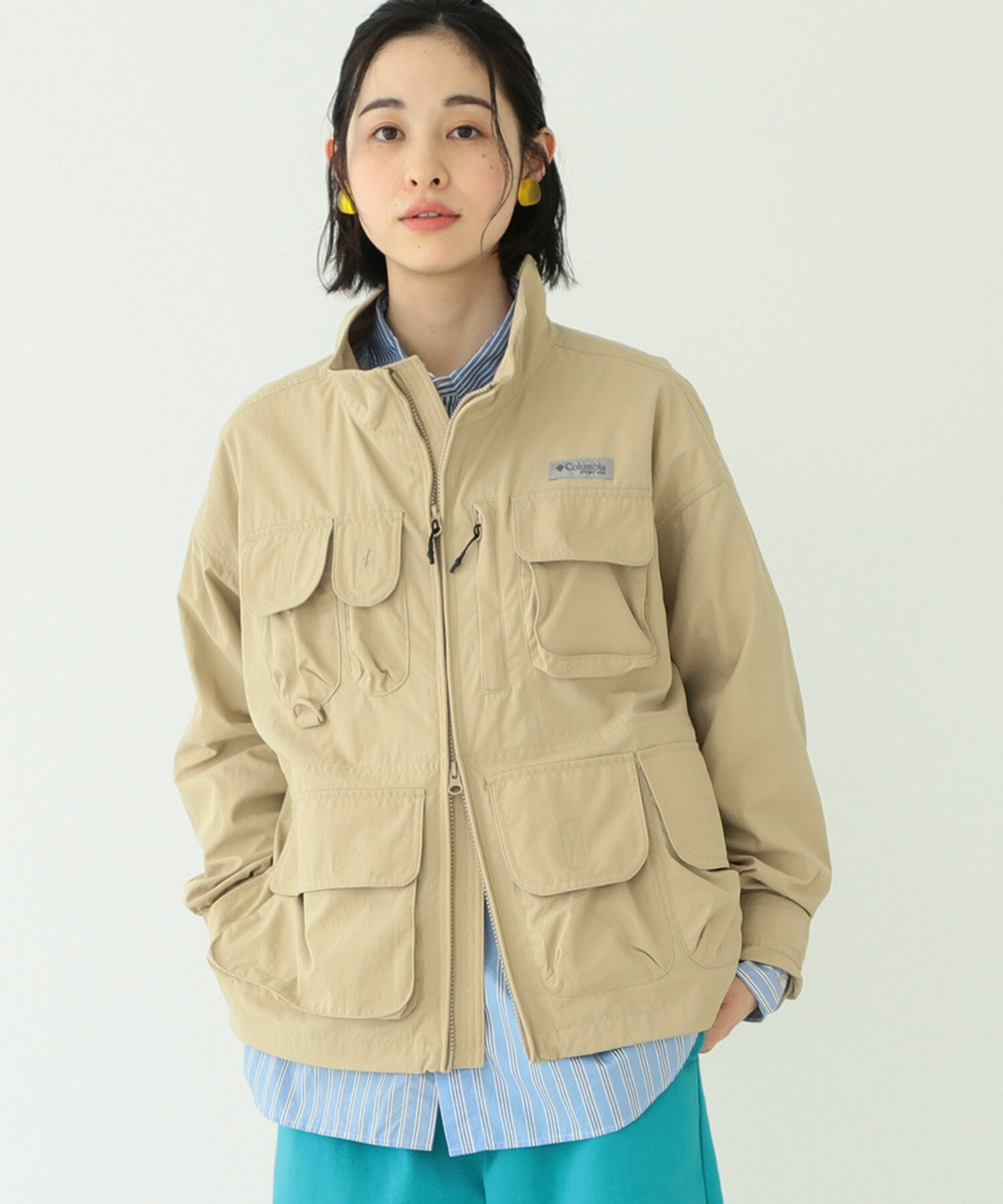 Columbia × BEAMS 哥倫比亞PFG 釣魚夾克外套風衣女淺褐色