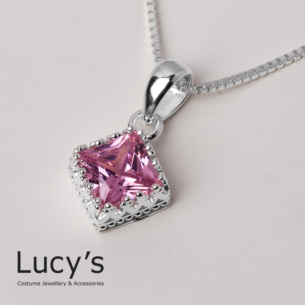 925純銀 菱形鋯石 項鍊 (二色) (18529/100964)