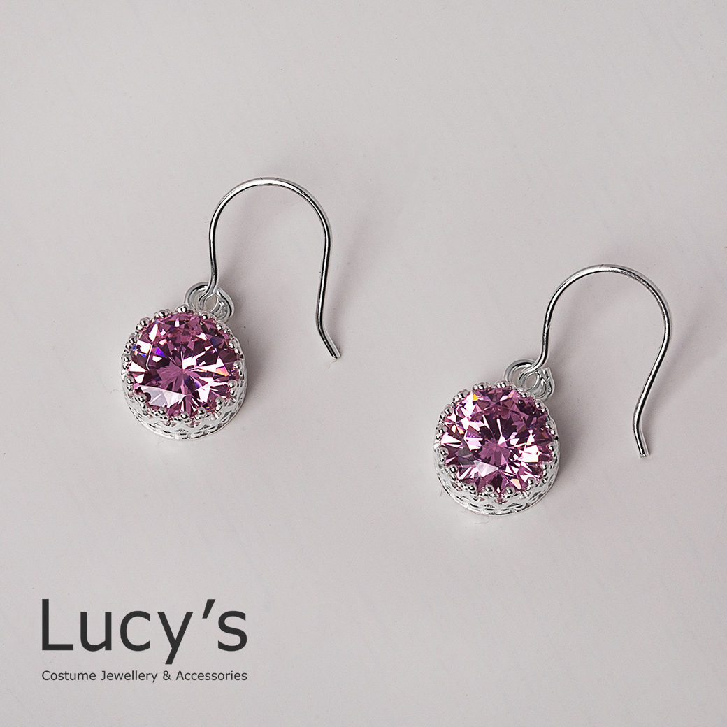 925純銀 圓形鋯石 耳勾耳環 (二色) (18531/100961)