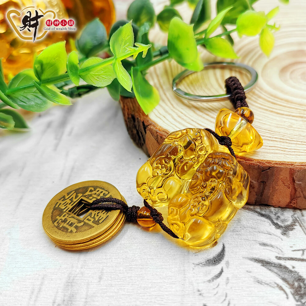 【財神小舖】雙貔貅元寶-招財五帝錢鑰匙圈 (含開光)