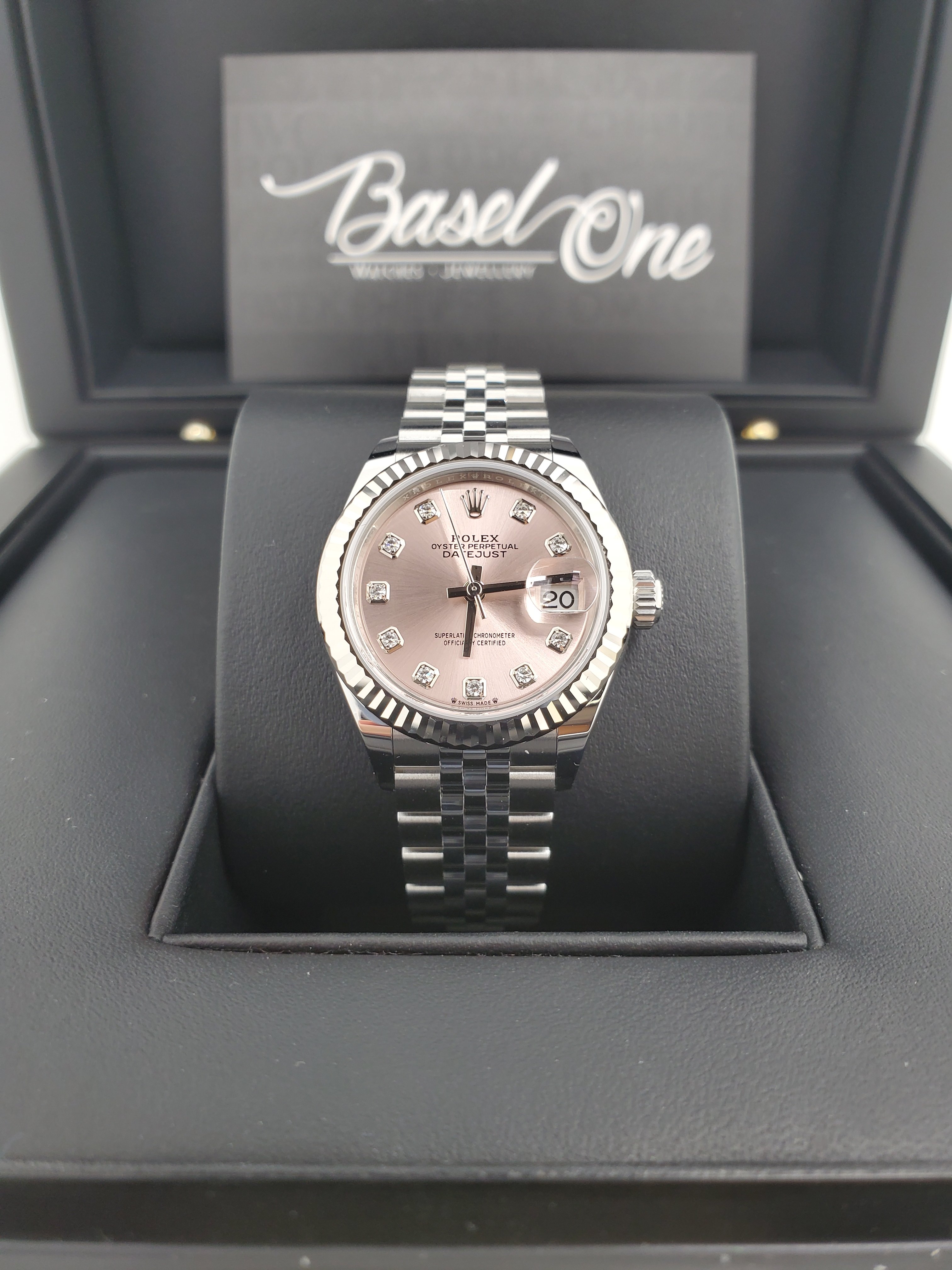 BRAND NEW ROLEX 279174g 279174 PINK DIAL WITH DIAMOND WHITE GOLD OYSTERSTEEL LADY-DATEJUST JUBILEE STRAP 28 MM