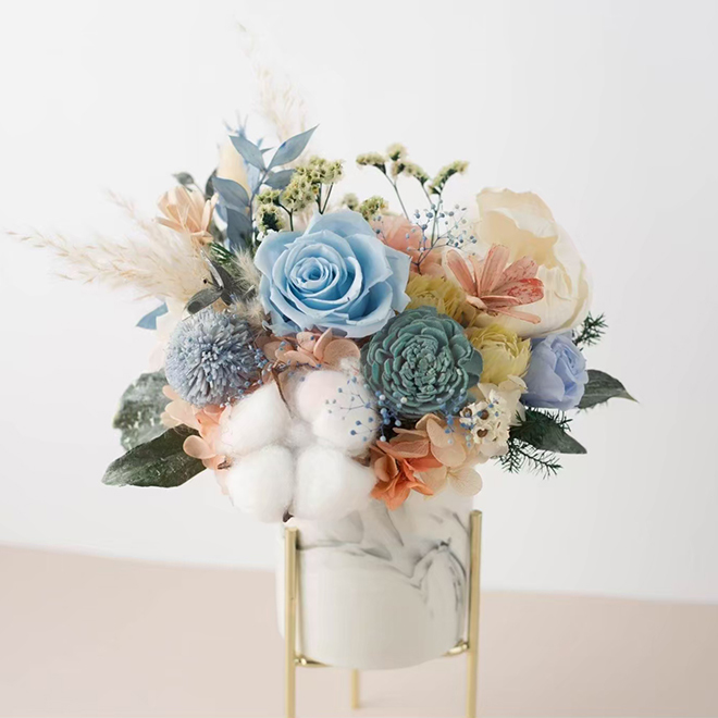 清新藍綠永生盆花