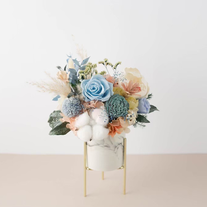 清新藍綠永生盆花