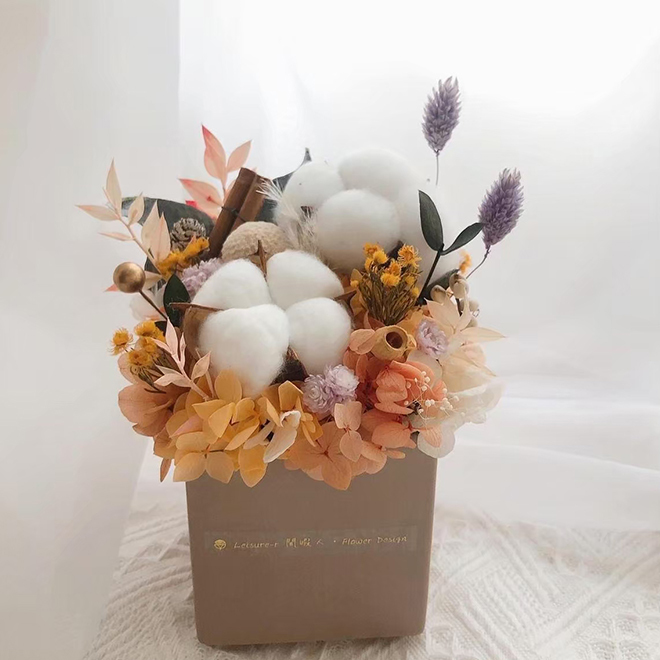 木質調棉花盆花