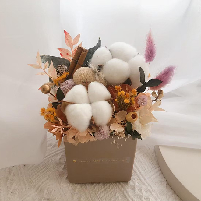 木質調棉花盆花