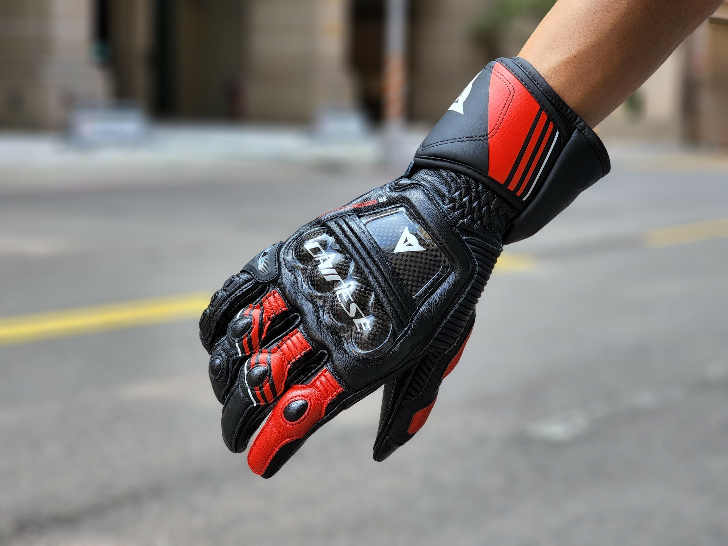 DAINESE Druid 4 Leather Gloves 競技 防摔 長手套 Black/Lava-Red/White 黑白紅