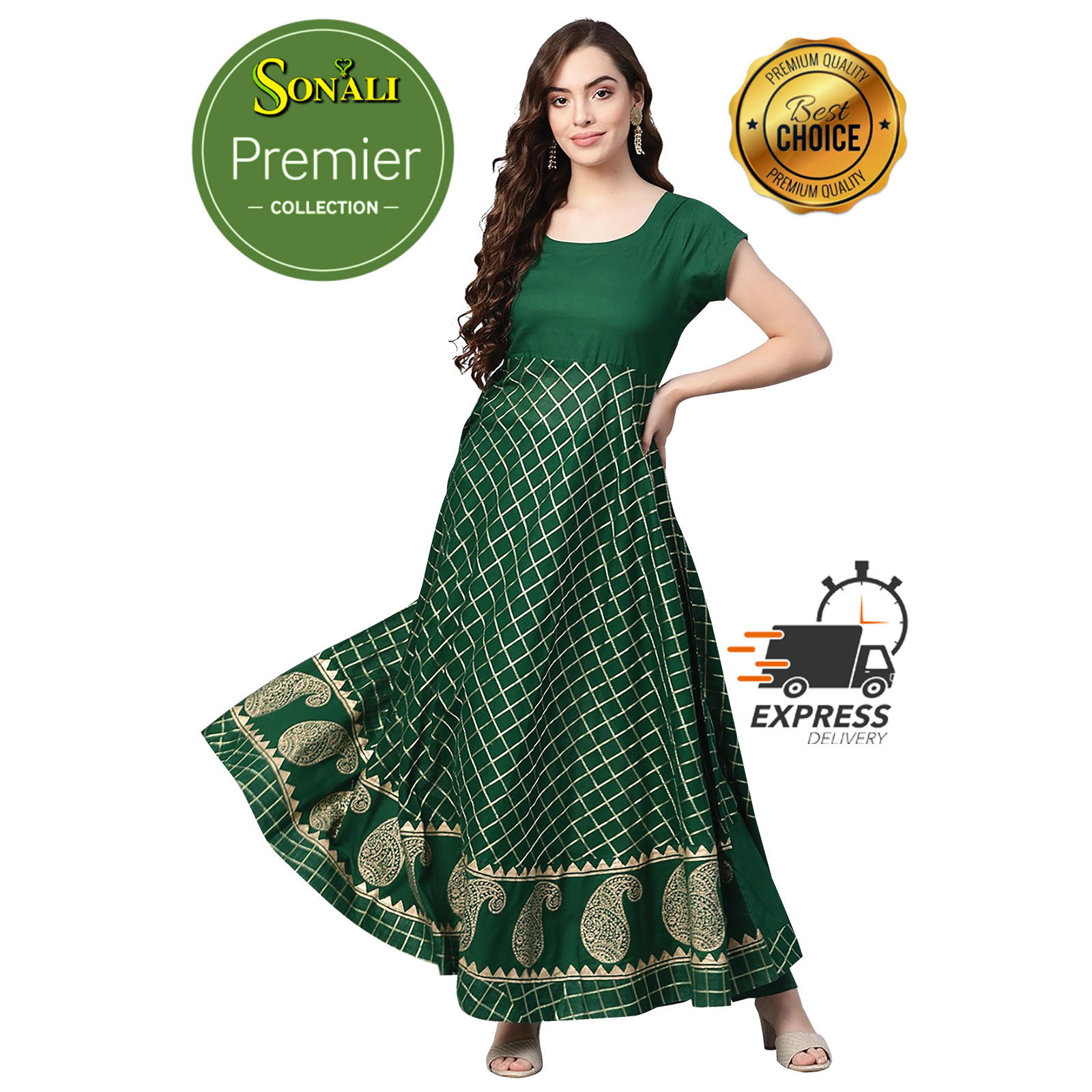 Sonali Premier Quality Ladies Long Gown Green PRC0522