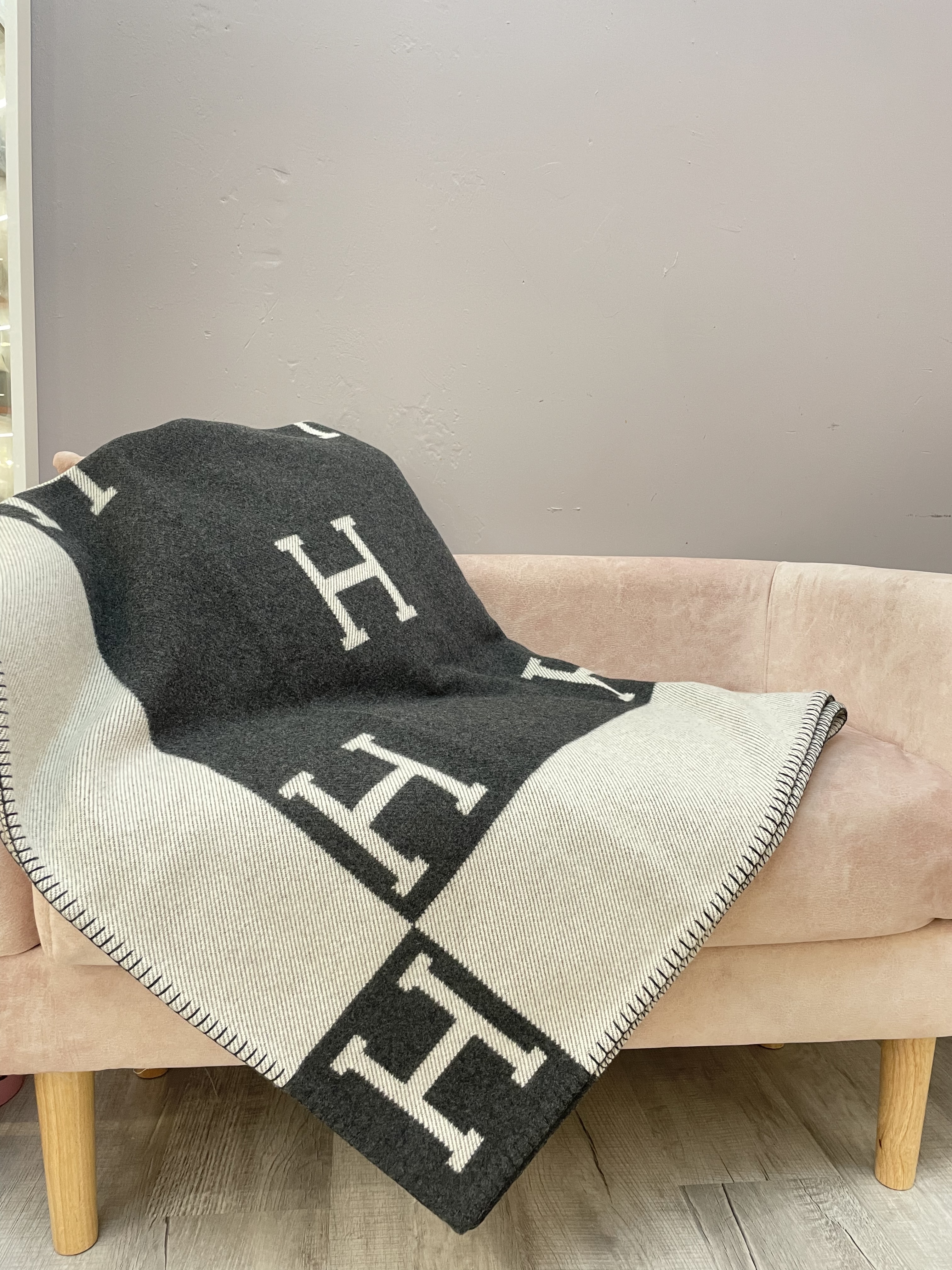 Hermes Avalon throw blanket Écru / Gris Foncé 毛毯