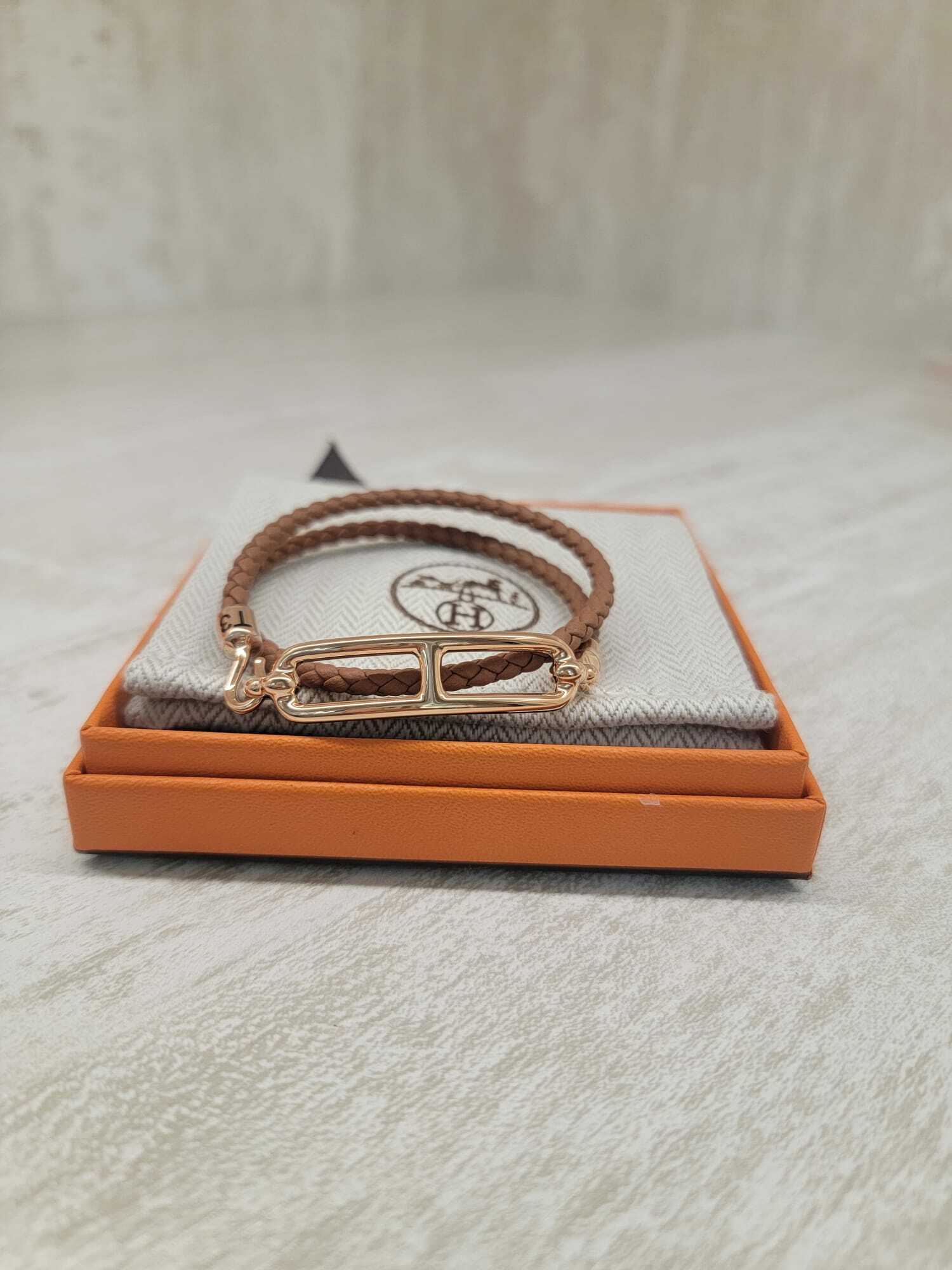 Hermes roulis double tour Gold FO (Rose gold ) 豬鼻手繩 金棕拼玫瑰金扣