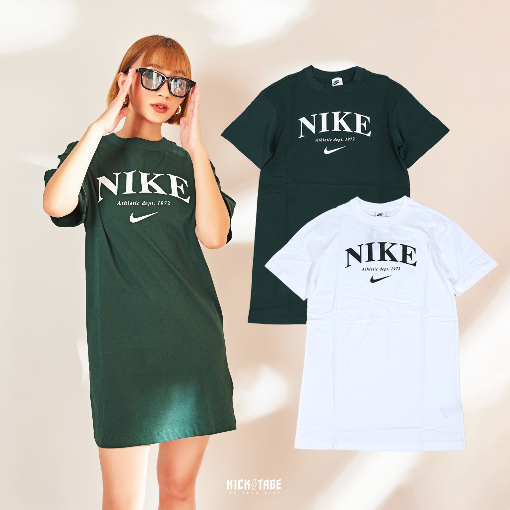 **特價商品售出不退換**女款 NIKE NSW DRESS 白色 綠色 復古LOGO 印花 環保材質 連衣裙 洋裝【DX6312】