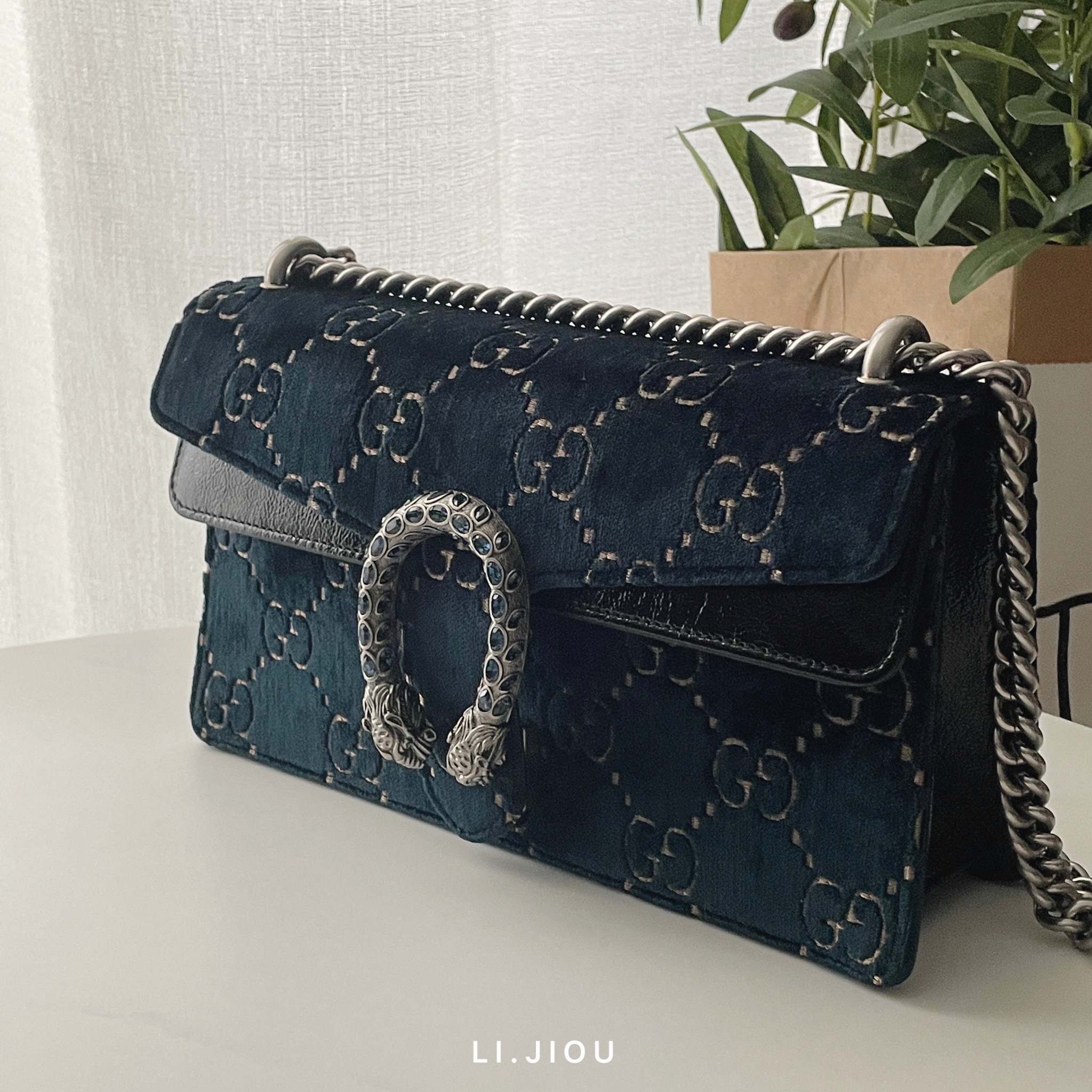 Gucci 藍絲絨老花酒神包 Woc