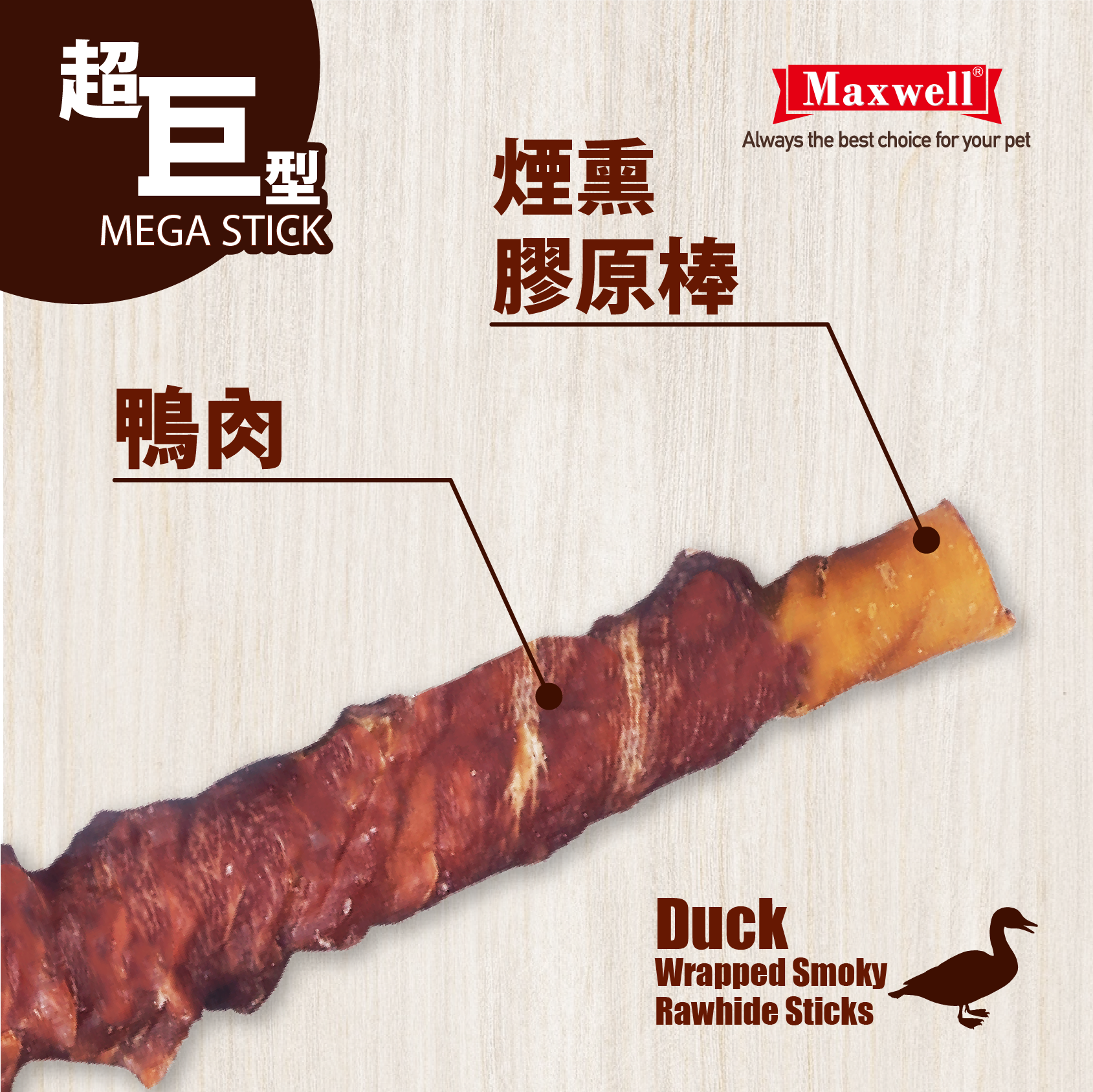 Maxwell⎜鴨肉繞煙熏膠原棒 (MEGA in 3PCS) (MXA-8957)