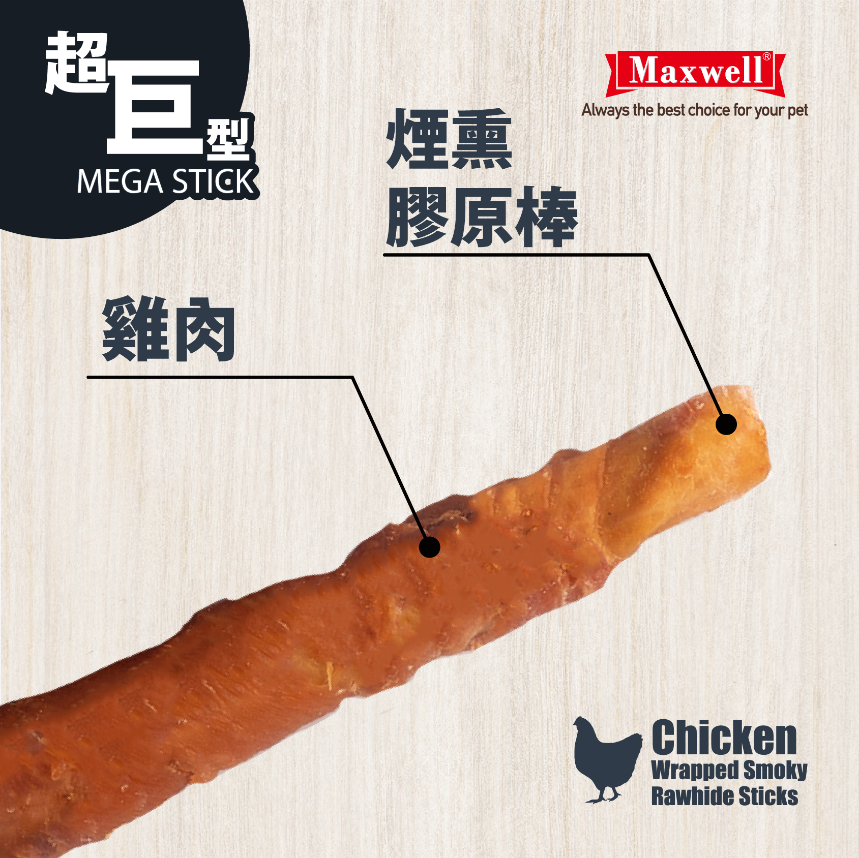 Maxwell⎜雞肉繞煙熏膠原棒 (MEGA in 3PCS) (MXA-7950)