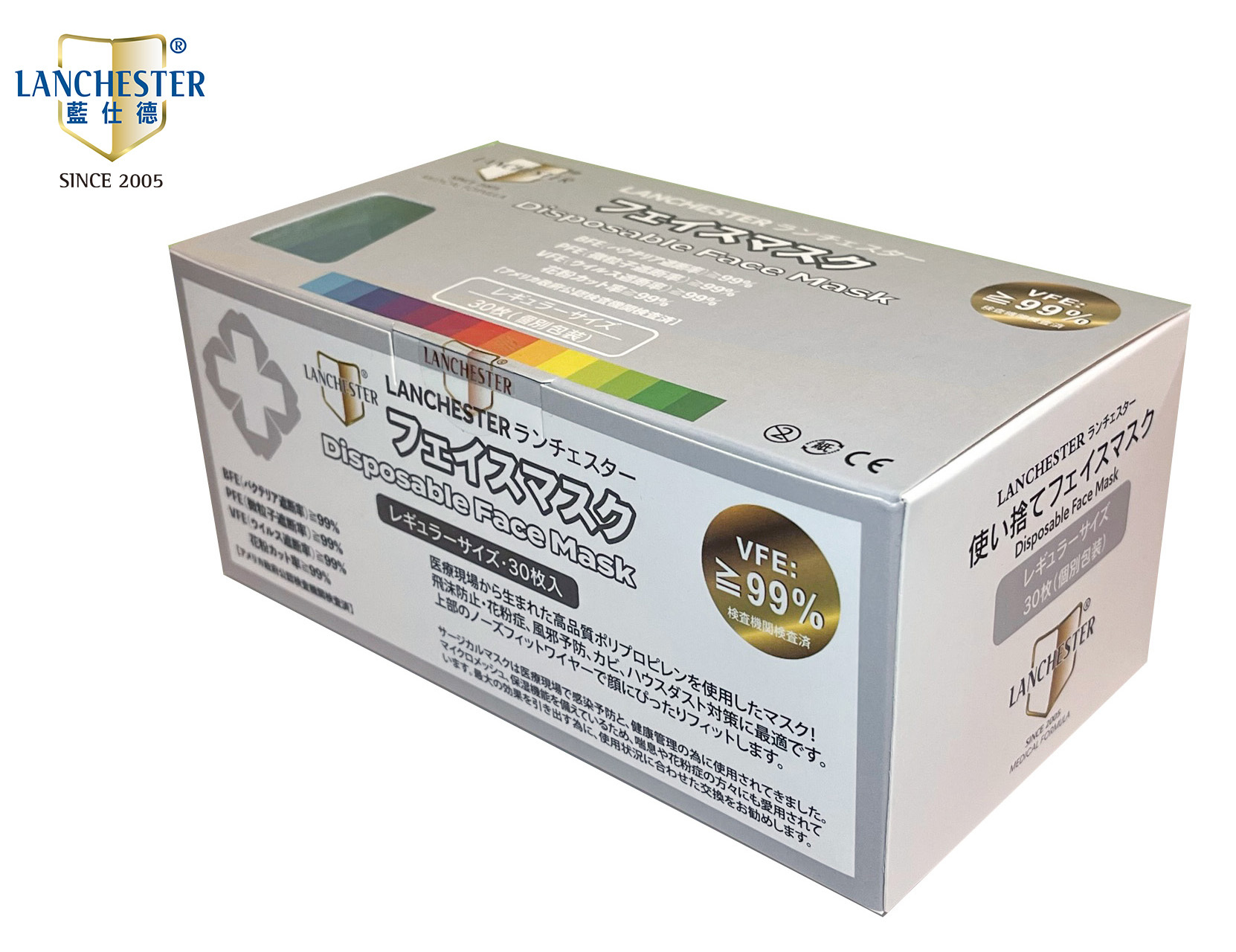 Lanchester 成人三層ASTM LV3 防護口罩 藍色三十片(多項證書認證/信心保證)