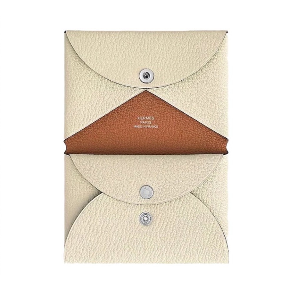 Hermes Calvi Duo 奶油白拼雀木 愛馬仕卡包