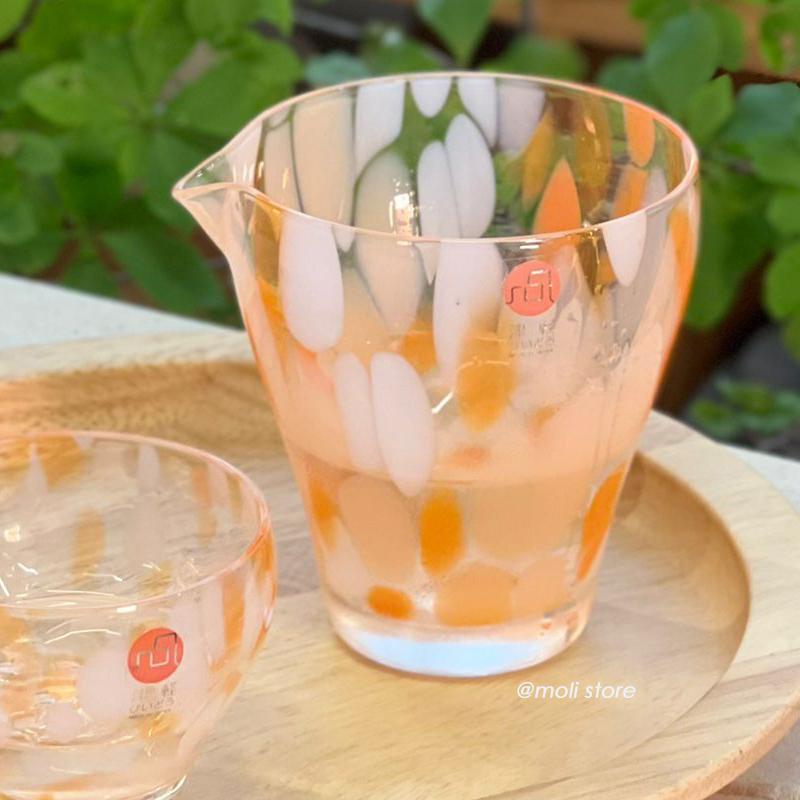 日本手工製 玻璃酒具 橘橙 (片口清酒壺 & 清酒杯各1隻)｜津輕